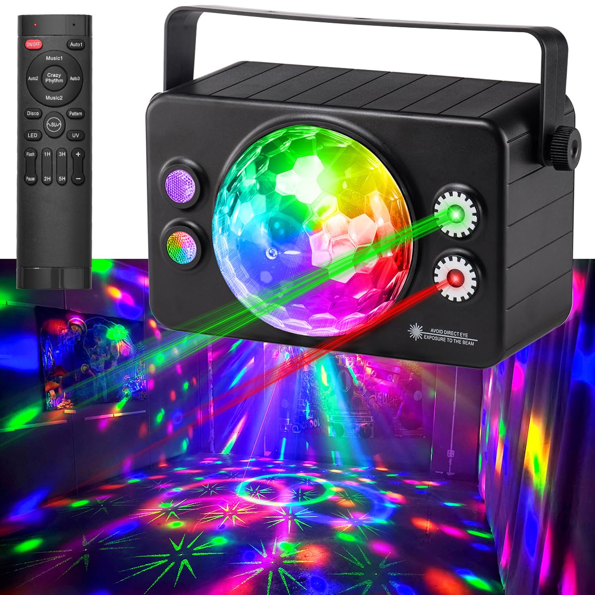 Laucnpty 4 In 1 Party Lights Dj Disco Ball Light With Sound Activated And 6 Lighting Colors, Led Stage Strobe Lamp For Home Indo