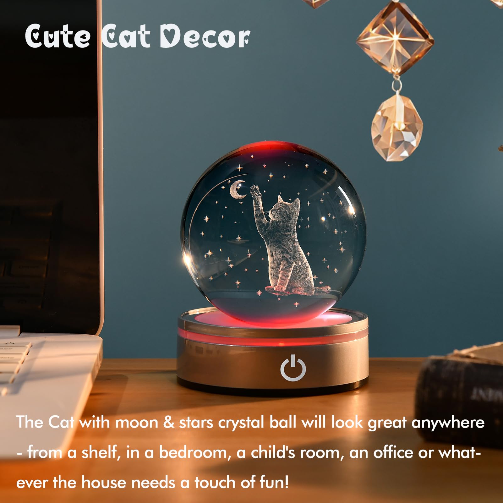 Ifolaina 3D Cat Crystal Ball Cute Cat Lover Gifts For Women Christmas Snow Globe Gifts For Birthday Mothers Day Kitten Lamp 3.15 Engraved Glass Sphere Decor Night Light