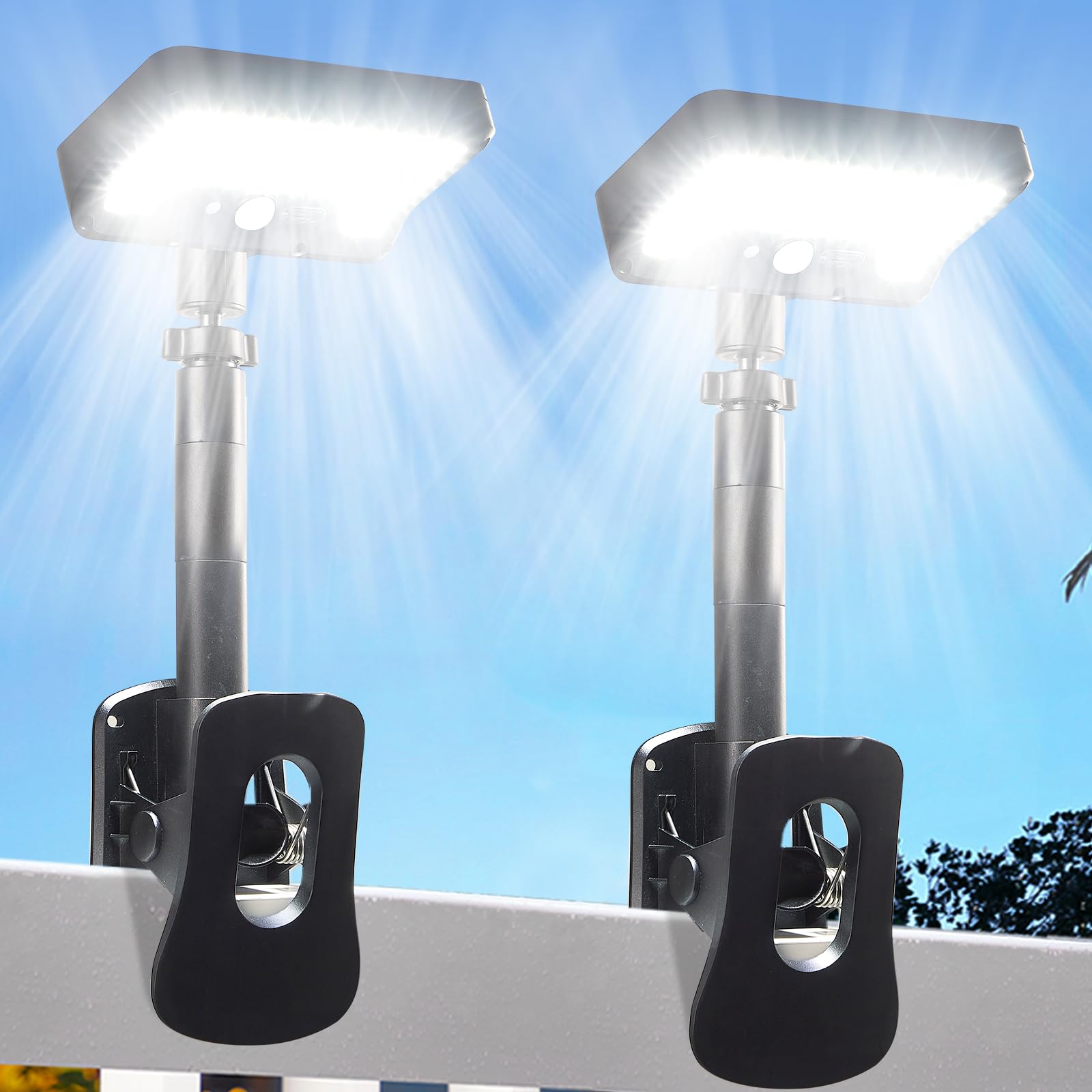 Thumok Clip On Solar Lights Outdoor  Motion Sensor Outdoor Lights  92 LEDs 600LM Solar Fence Lights Outdoor Waterproof Security Lights for Fence  Deck  Gutter (2  Clamp/Black/6000K)