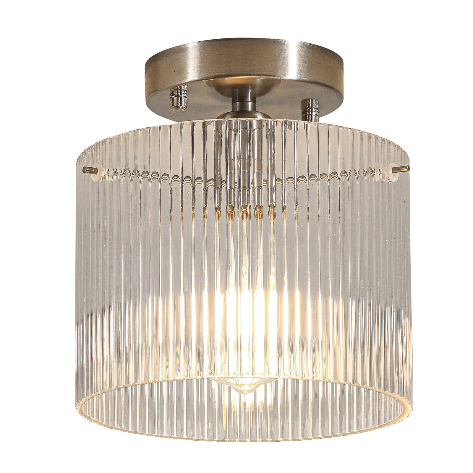 Wochos Modern Semi Flush Mount Ceiling Light, Industrial Clear Glass Ceiling Light Fixture, Crystal Ceiling Lamp, Modern Ceiling