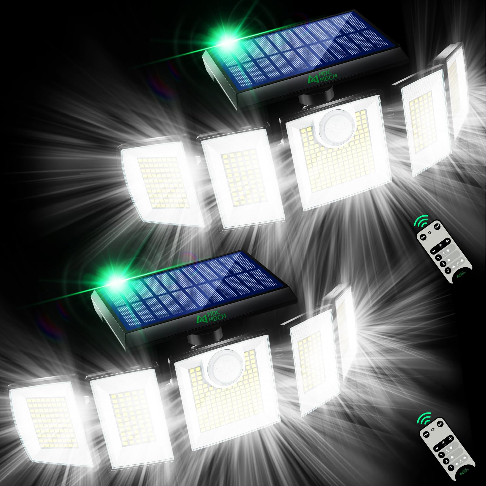 MDCMDCM Solar Lights Outdoor Waterproof Motion Sensor - 416 LEDs 3000 Lumens Super Bright 3 Brightness 3 Modes 2400mAh 360? Illu