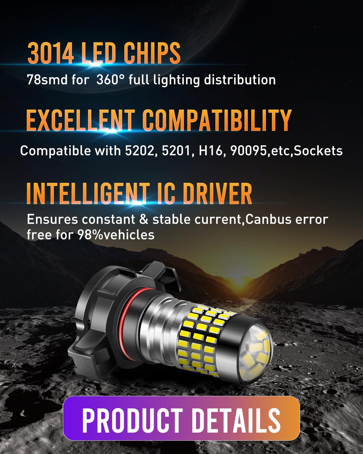 LUYED H16 5202 TYPE1 LED Bulbs Fog Lights 1800 Lumens Super Bright 6500K Xenon White Plug and Play Used for Fog Lights,Pack of 2