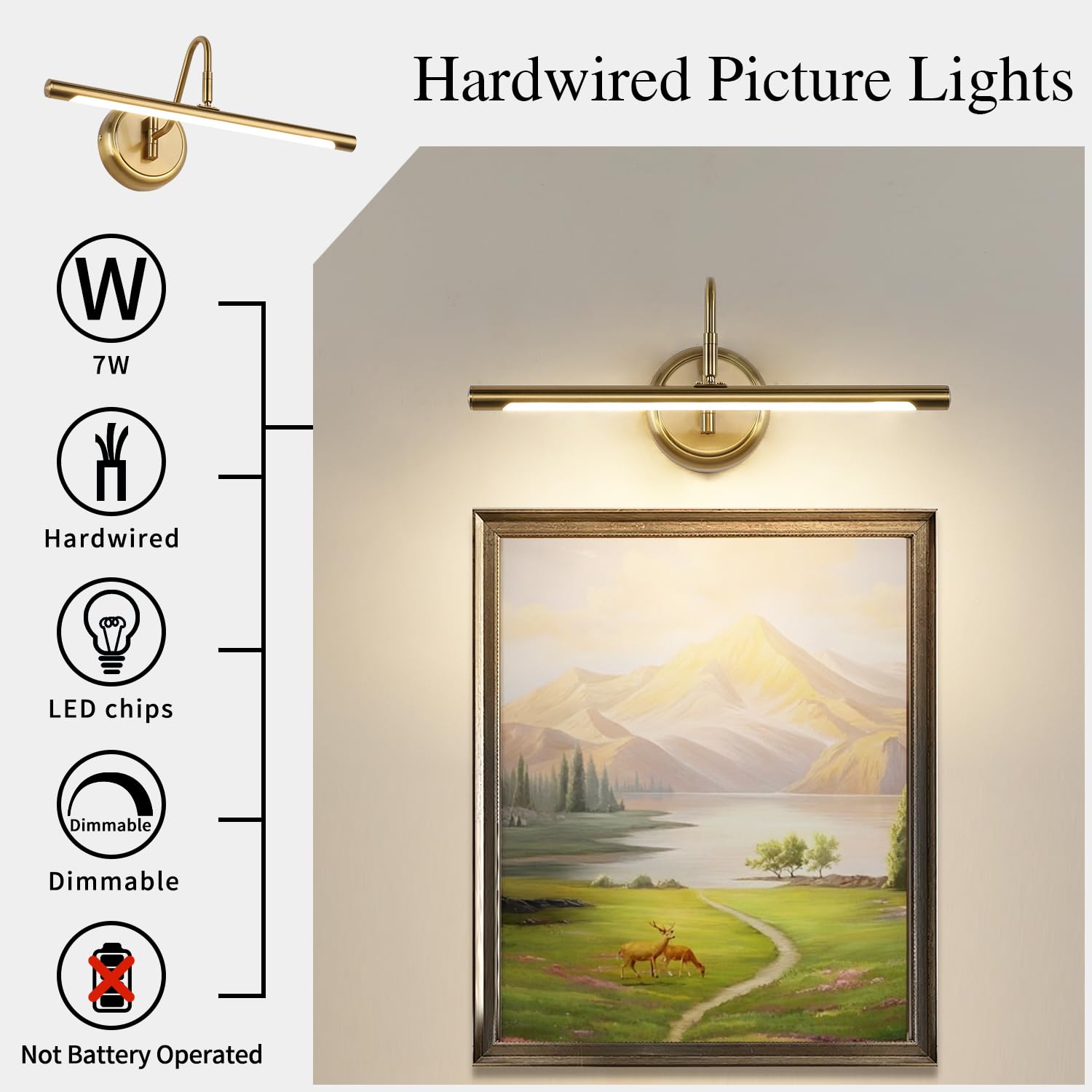 Joosenlux Gold Dimmable Picture Light 16.5&quot; Hardwired Gallery Wall Lighting 3000K