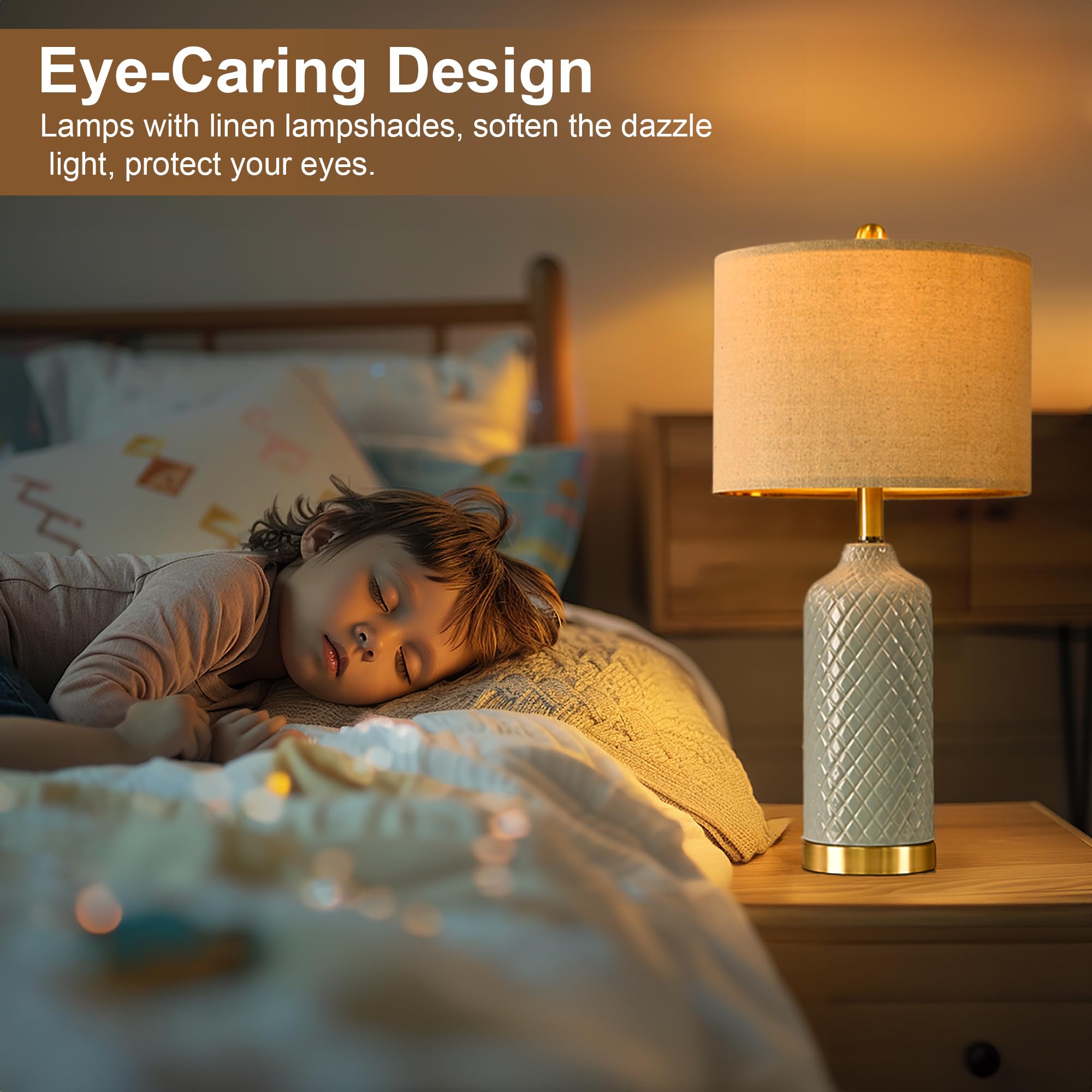 G-Safava Modern Blue Ceramic Table Lamps Set Of 2 For Living Room & Bedside Lighting