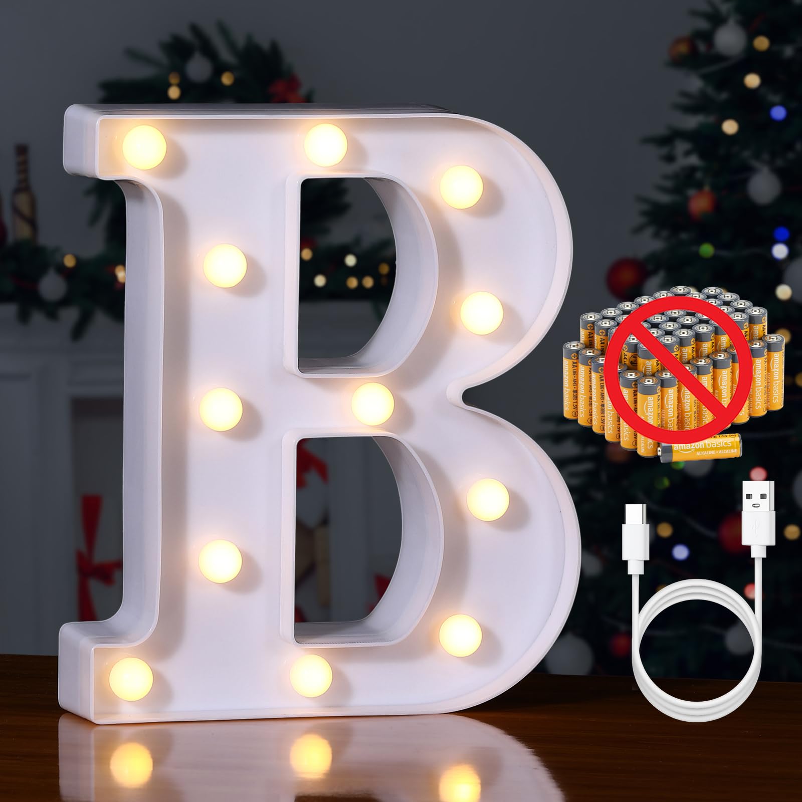 Foaky Rechargeable LED Letter Lights Sign Marquee Night Light B Warm Plastic