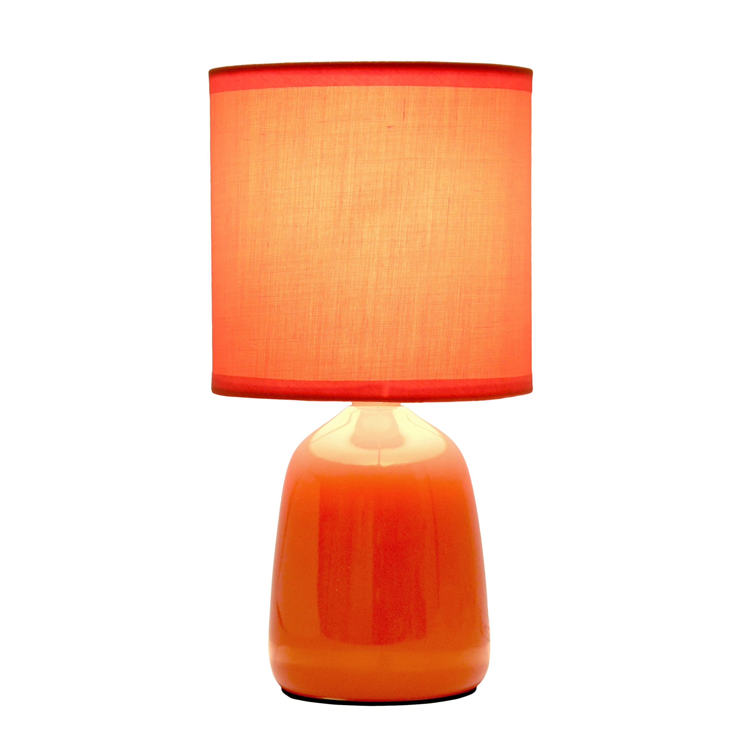 Simple Designs LT1134-ORG Ceramic Bedside Table Lamp 10.04in Tall Orange with Fabric Shade for Home Decor, Bedroom, Living Room
