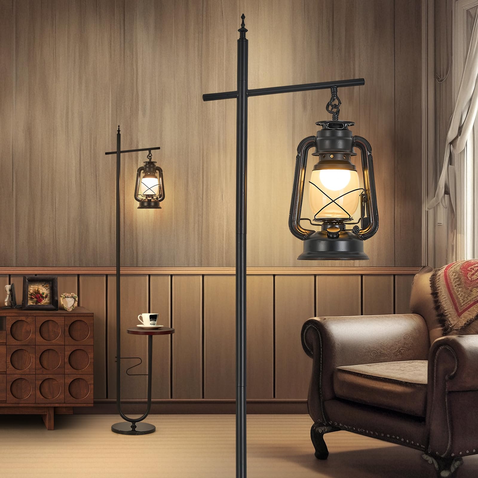 workluurop Vintage Rustic Tall Pole Lamp with Silk Fabric Shade,Led Bulb for Living Room Bedroom Office
