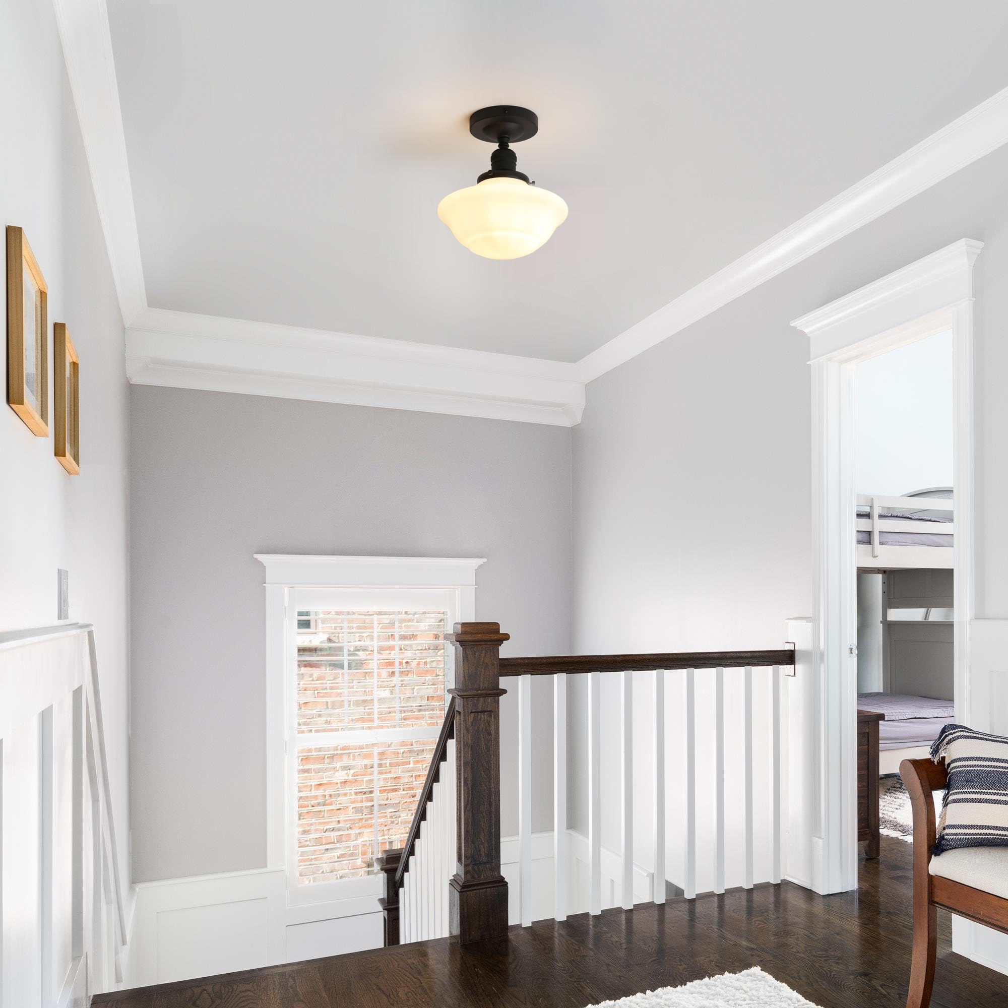 Pathson Vintage Flush Mounted Ceiling Lighting With Milk White Glass Shade, Mid-Century Style Ceiling Light Fixture For Hallway