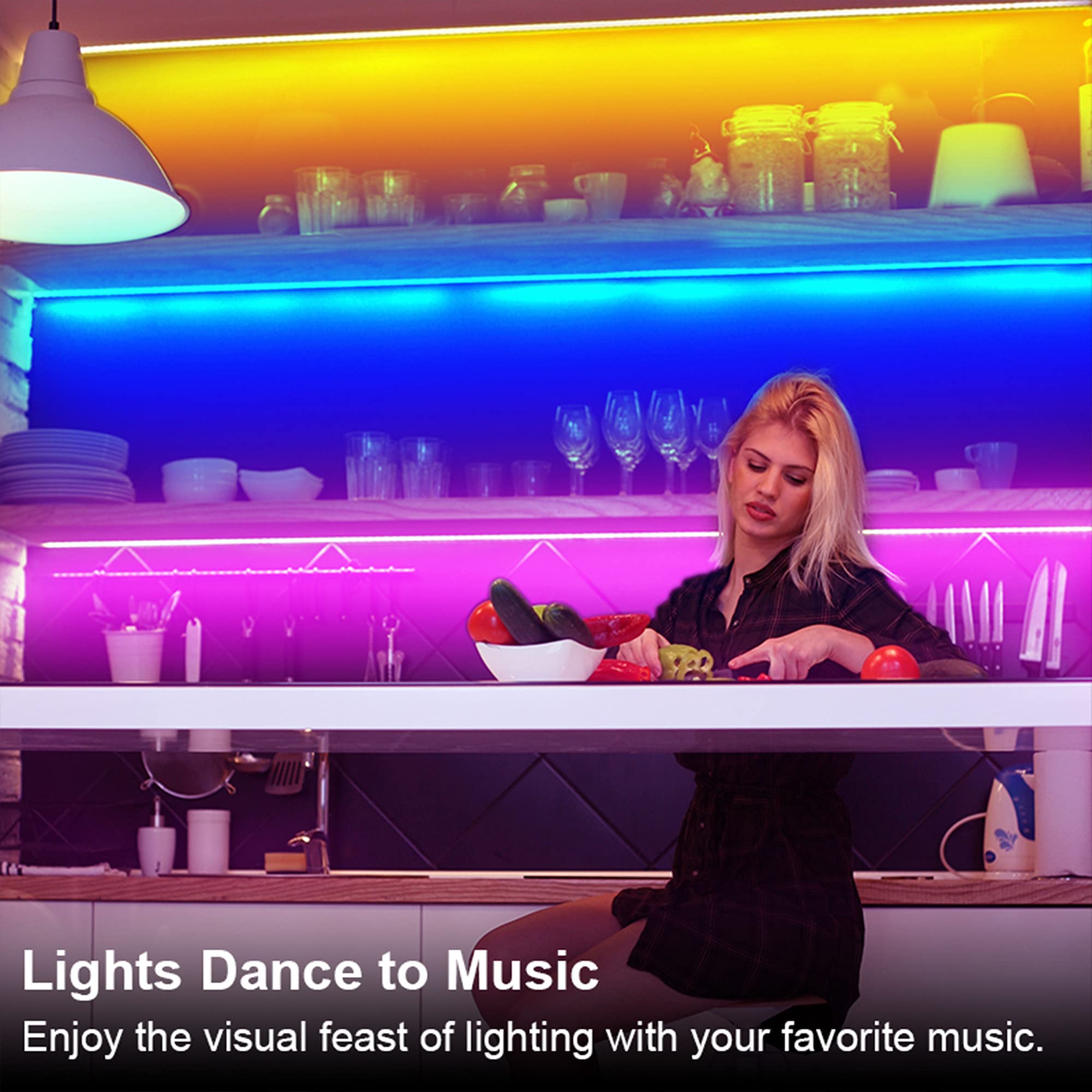 Maylit 8 Pcs Rgb Under Cabinet Lighting Kit, App And Remote Control Strip Lights, Music Sync Color Changing Led Lights With Etl