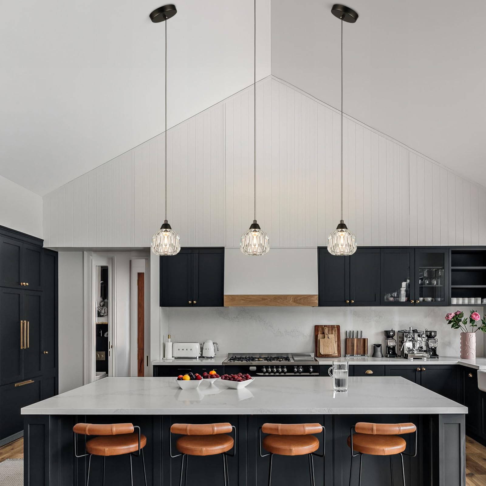 Weesalife Crystal Pendant Lights, Black Modern 3-Pack Chandelier Fixture, Ideal for Dining Room, Kitchen Island, Bathroom, Model A8817