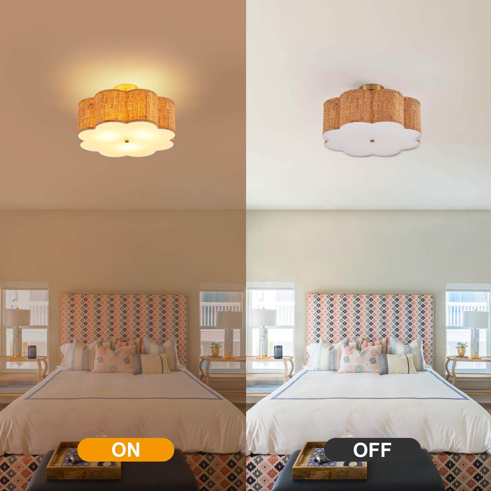 Widluth Modern Semi Flush Mount Ceiling Light Modern Gold Drum Ceiling Lighting Fixture Vintage Linen Golden Ceiling Lamp For La