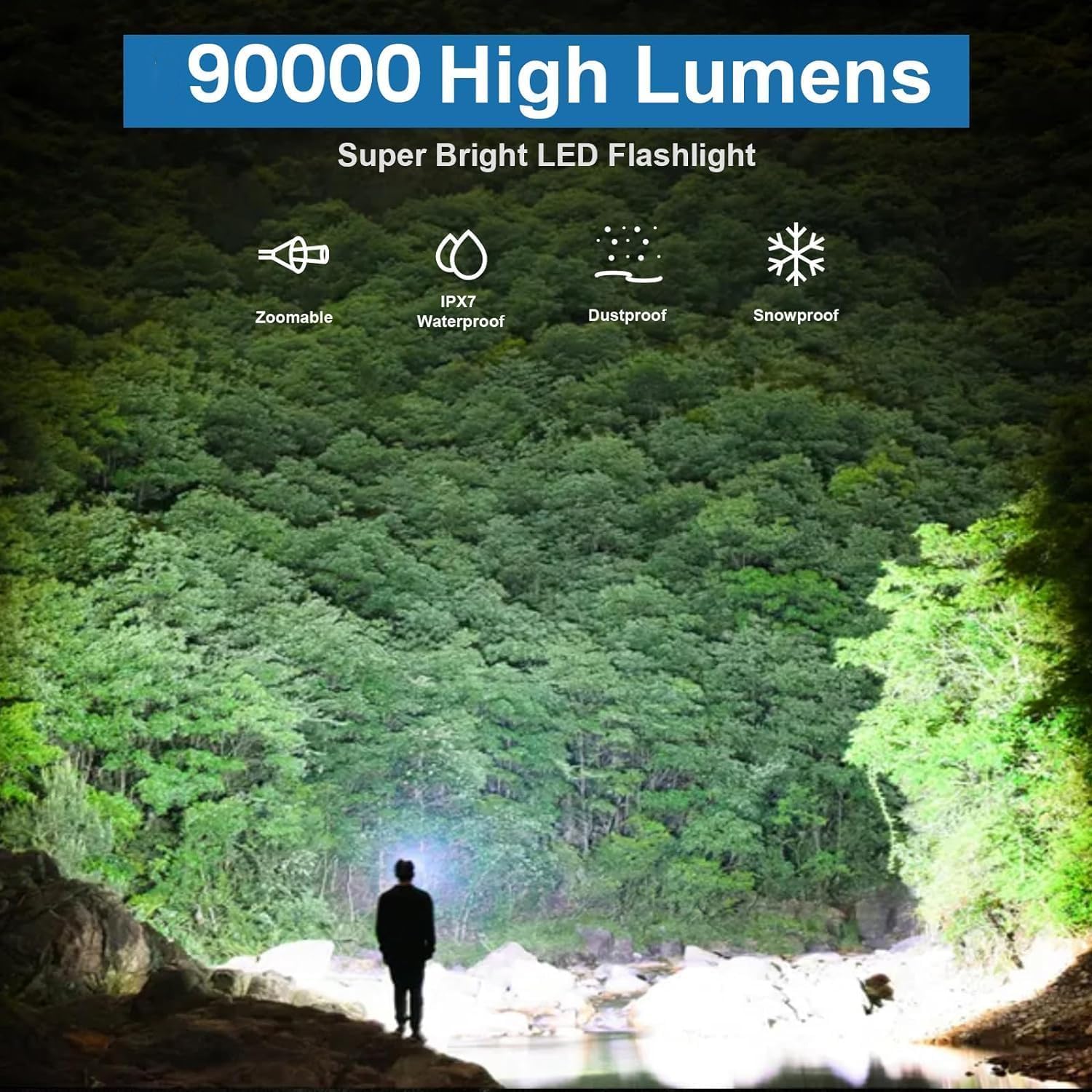 MILAOSHU Rechargeable Flashlights 90,000 Lumens - 2 Pack, LED, 5 Modes, Waterproof, Black, Model P50