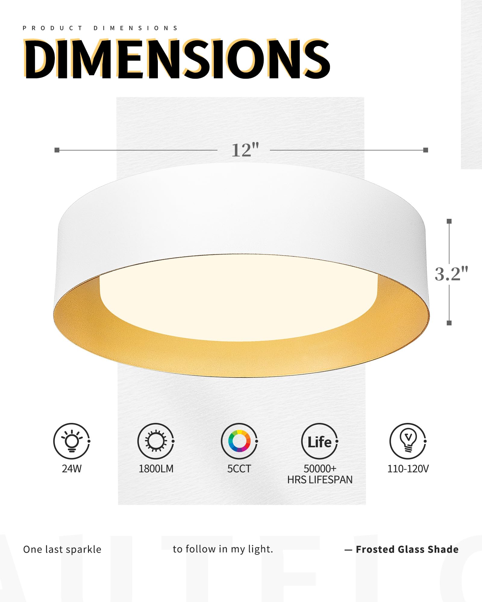 Autelo 12'' Flush Mount Ceiling Light, 3Cct Led Light Fixtures Ceiling Mount, Modern Ceiling Light With Frosted Glass In White M