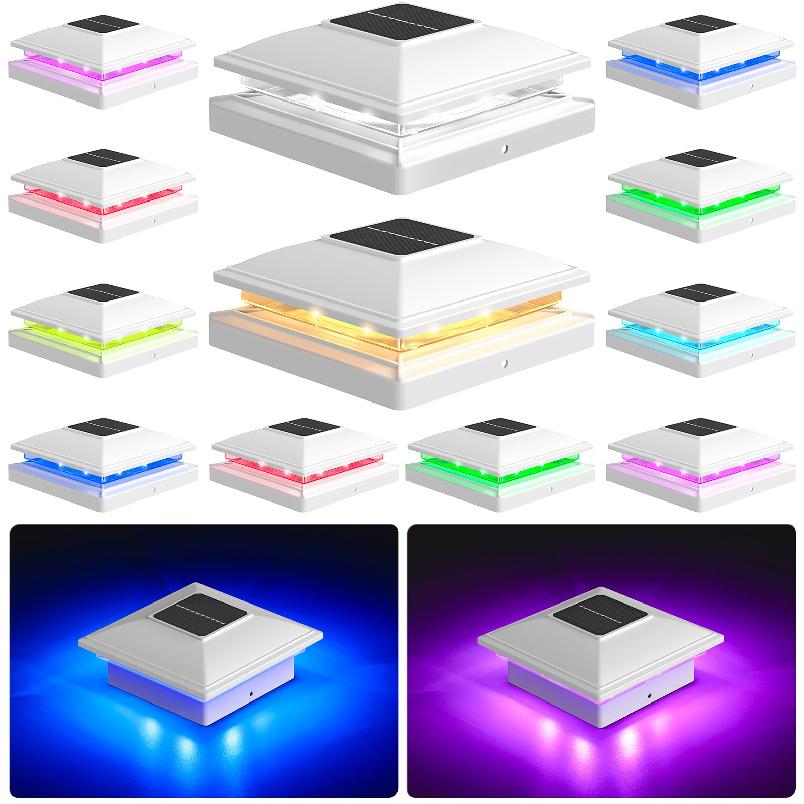 VOLISUN Post Cap Light Solar RGB Color Changing 12 Pack Waterproof for 4x4 Wood/Vinyl, Model 2184401ZM-W-12PK, White