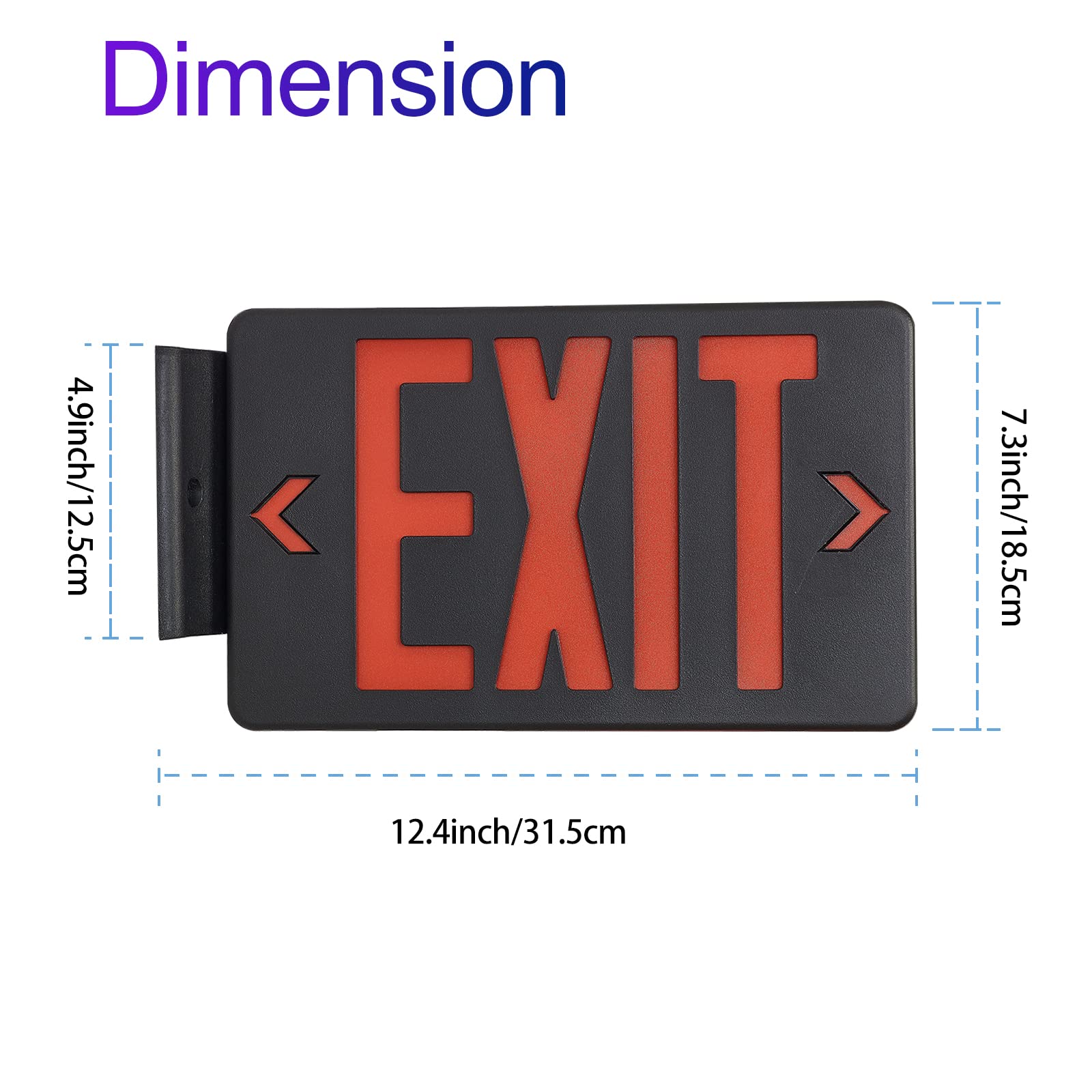 Gzruiyang Red Exit Sign With Black Housing, Led Emergency Light With Battery Backup, Ul Listed, Ac 120/277V, Commercial Lights F