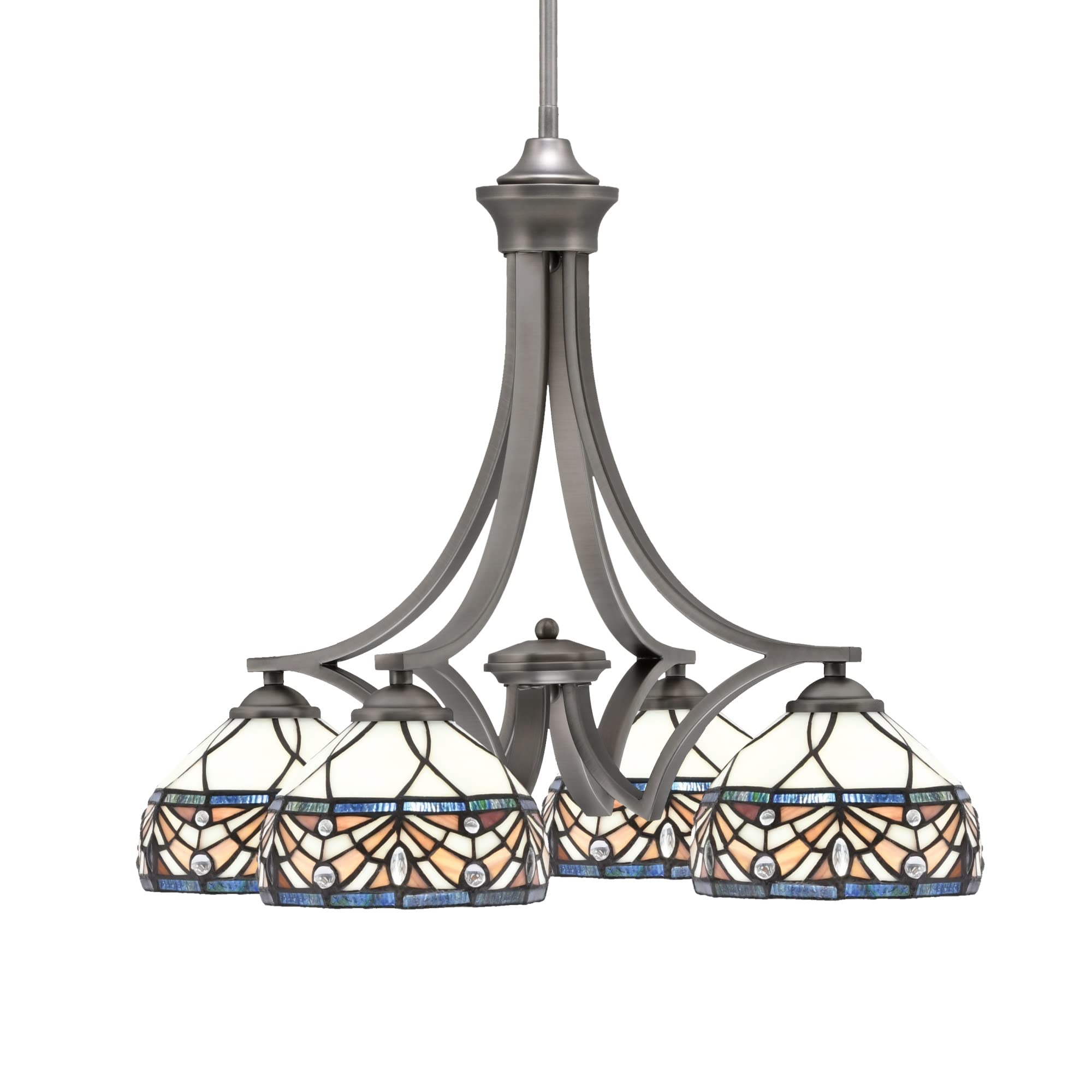Toltec Lighting Zilo Downlight, 4 Light, Chandelier in Graphite Finish with 7&quot; Royal Merlot Art Glass