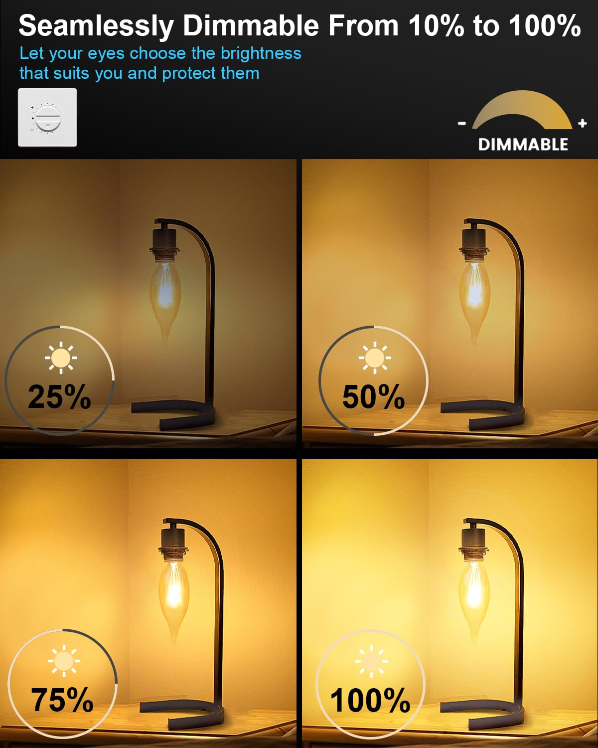 SerBion 60W E12 B10 Clear Candelabra Light Bulbs, Warm White 2700K, Dimmable, 600 Lumen, 12-Pack