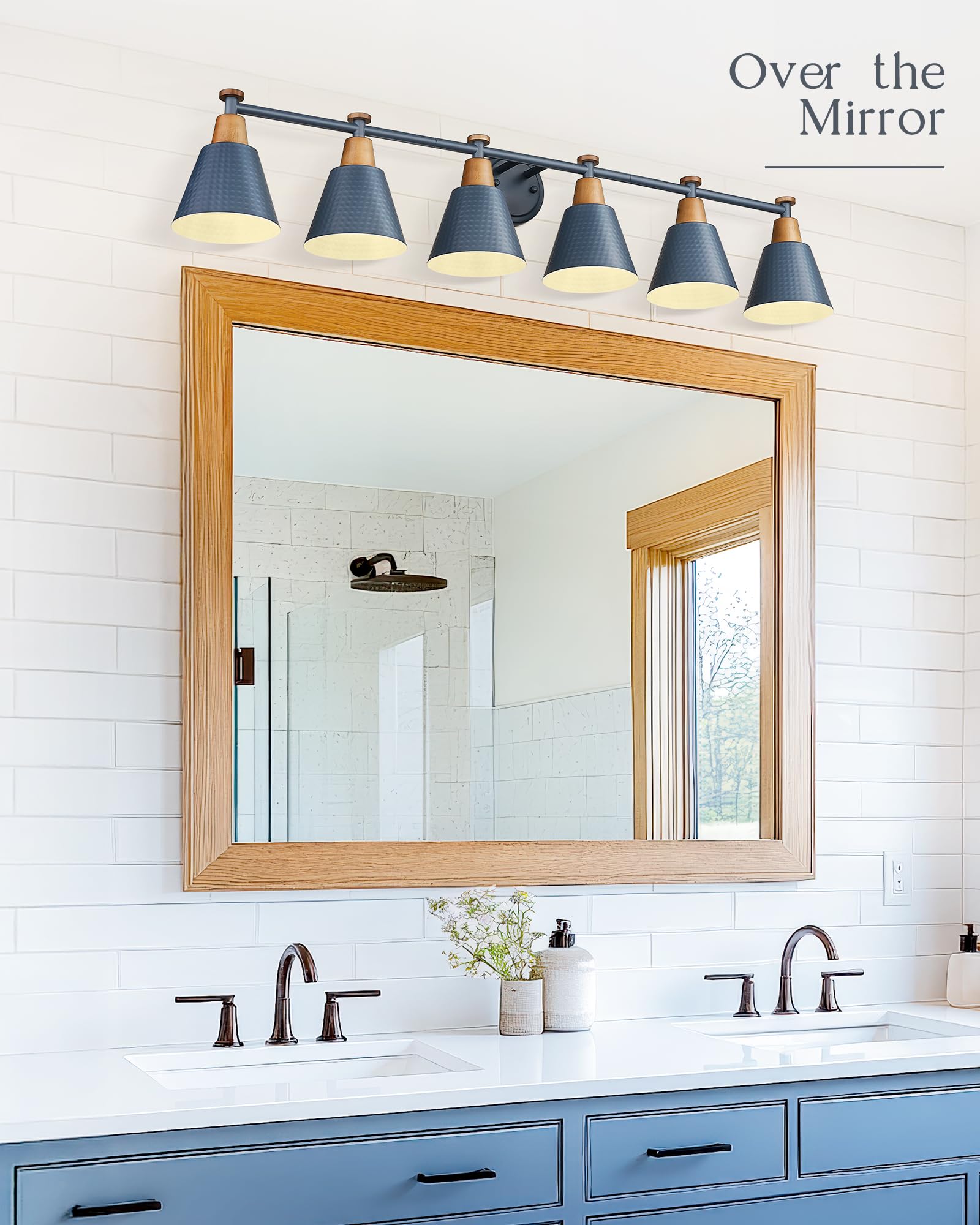 Femila Vintage Bathroom Light Fixtures, 45.3'' Bathroom Lighting Fixtures Over Mirror, 6 Light Bathroom Vanity Light, Blue Finis