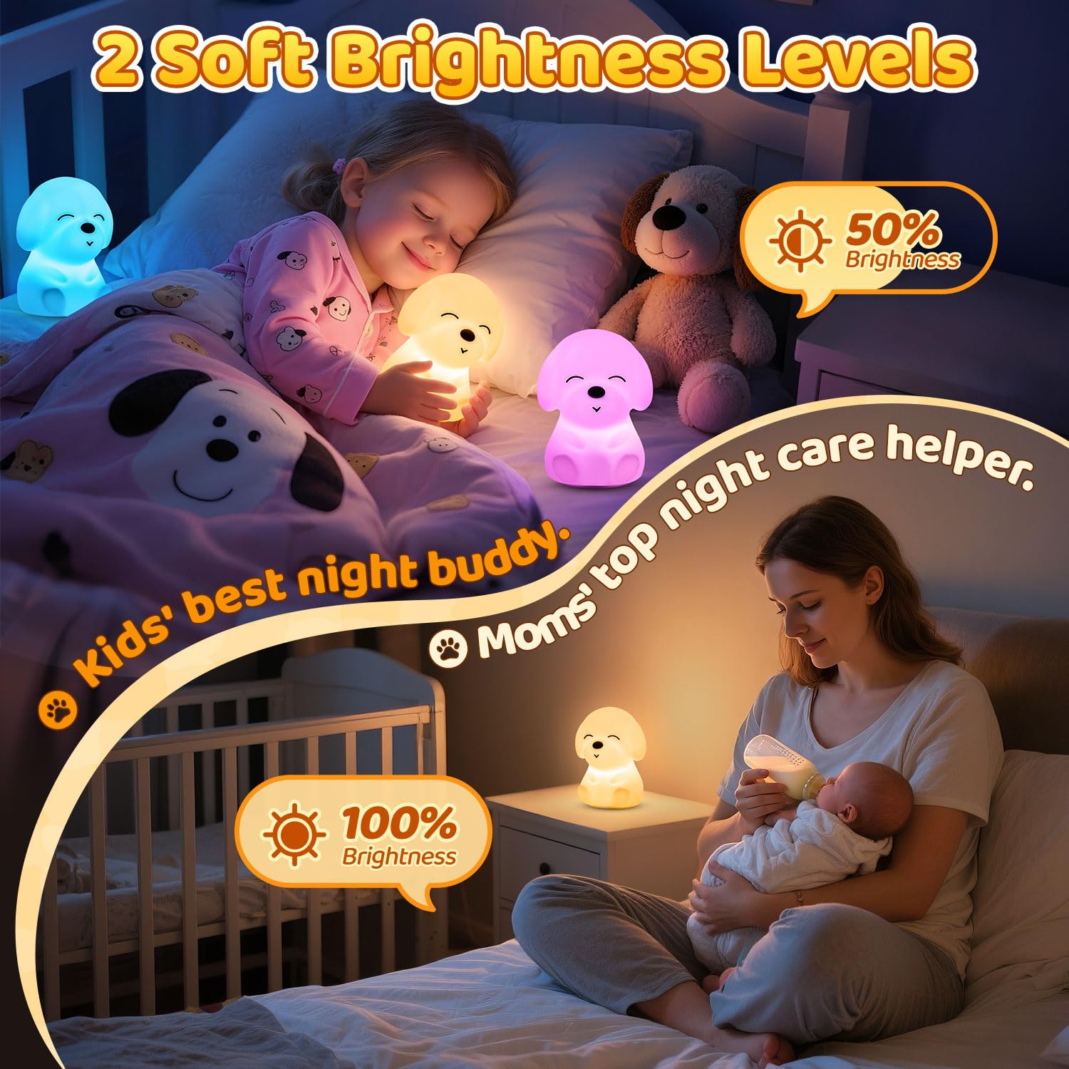 Mubarek Dog Night Light - Soft Silicone, Dimmable, Rechargeable, 16 Colors, Timer - Perfect Christmas Gift for Kids