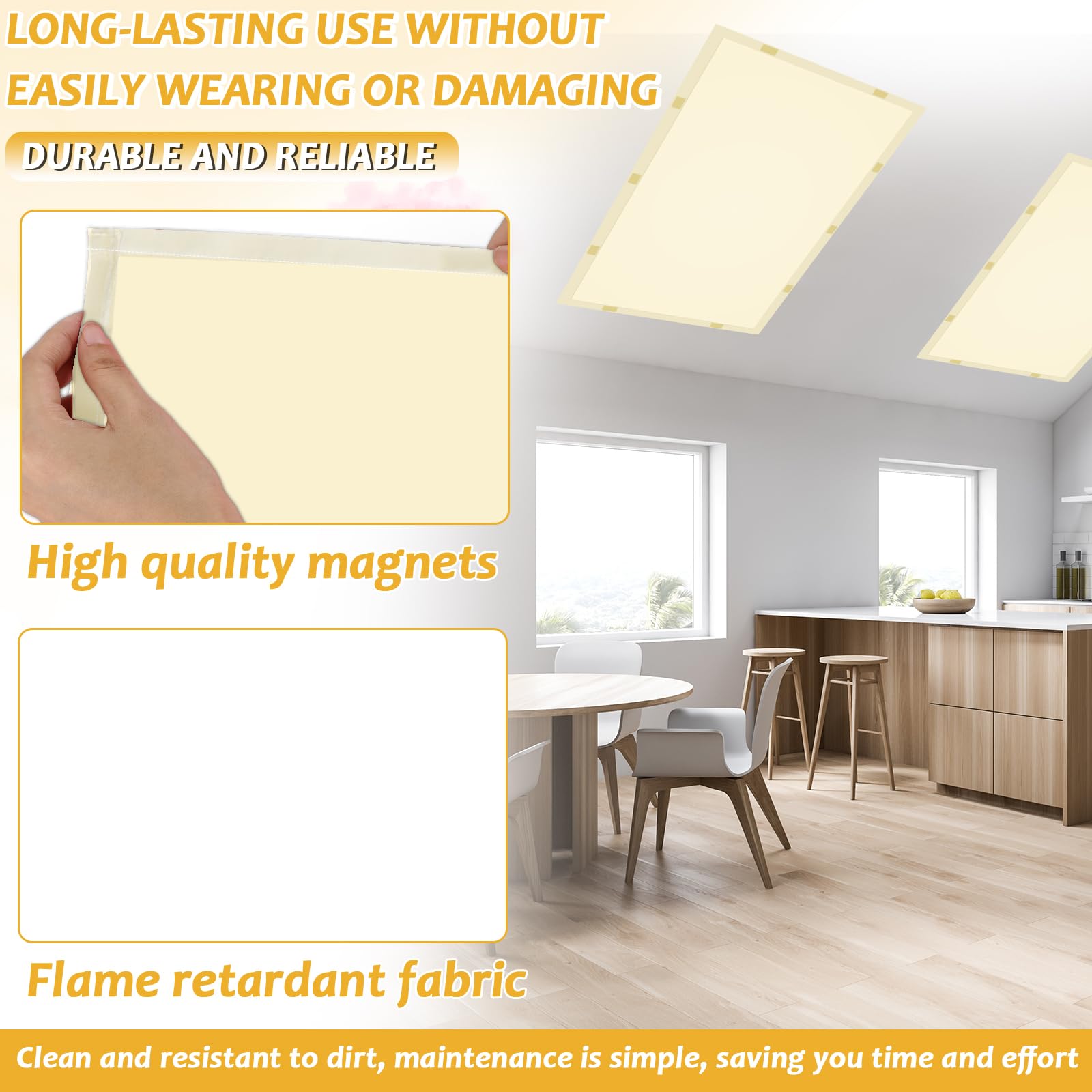 Wiooffen Fluorescent Light Covers 4x2 Feet Magnetic Filter Yellow Polyester, Model YM0801, 8 Pcs for Classroom & Office Use