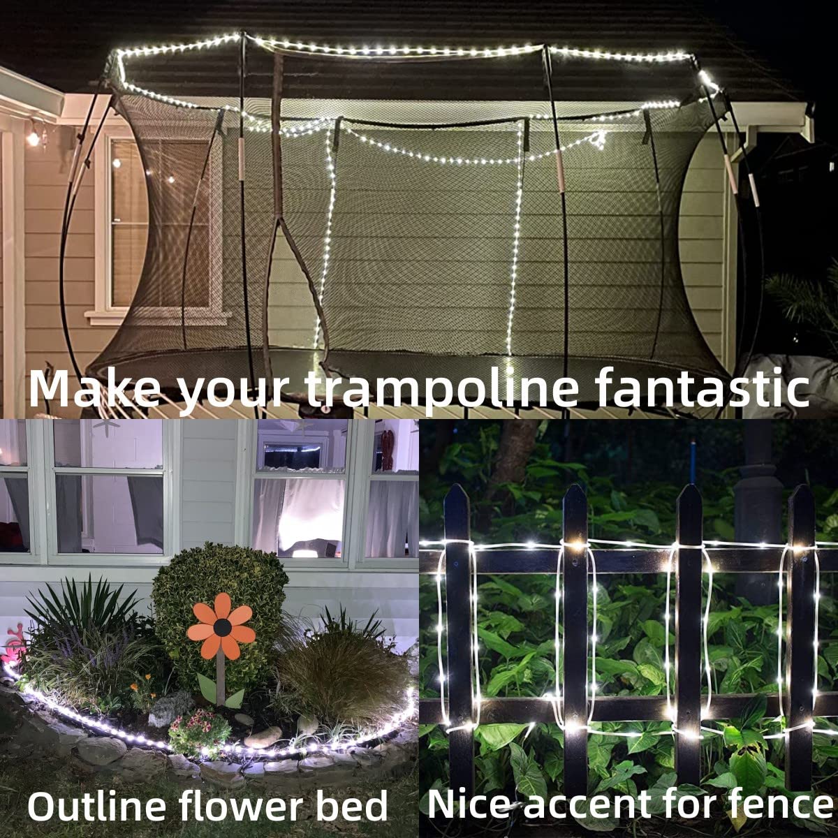 YEGUO 100 LED Solar Rope Lights, 33ft Waterproof White String Lights, 8 Modes for Outdoor Use, Perfect for Garden, Patio, and Camping