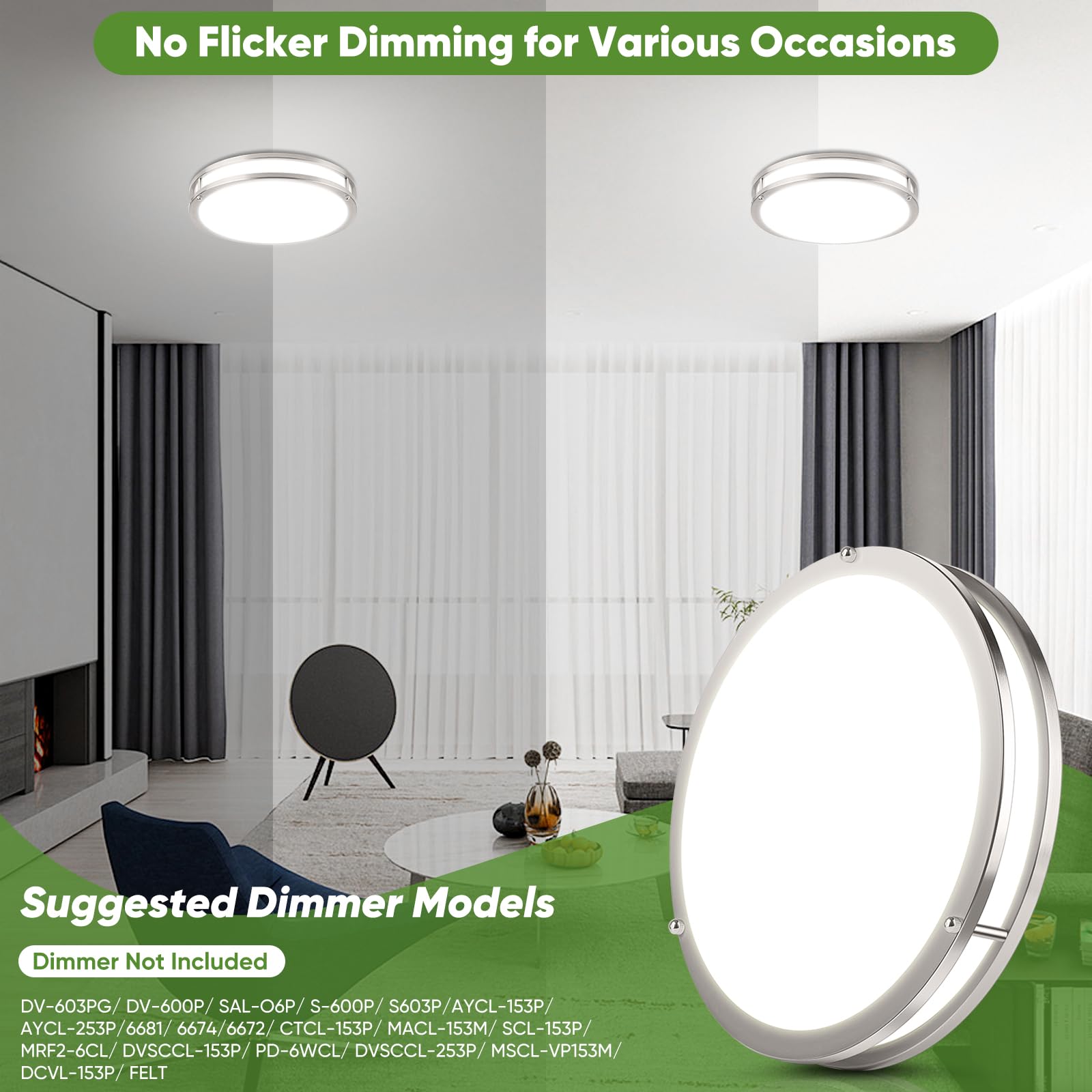 Tobusa 2-Pack 12 Inch Flush Mount Led Ceiling Lights, 36W 3600Lm Super Bright Kitchen Light Fixtures, 5Cct Adjustable Led Lights