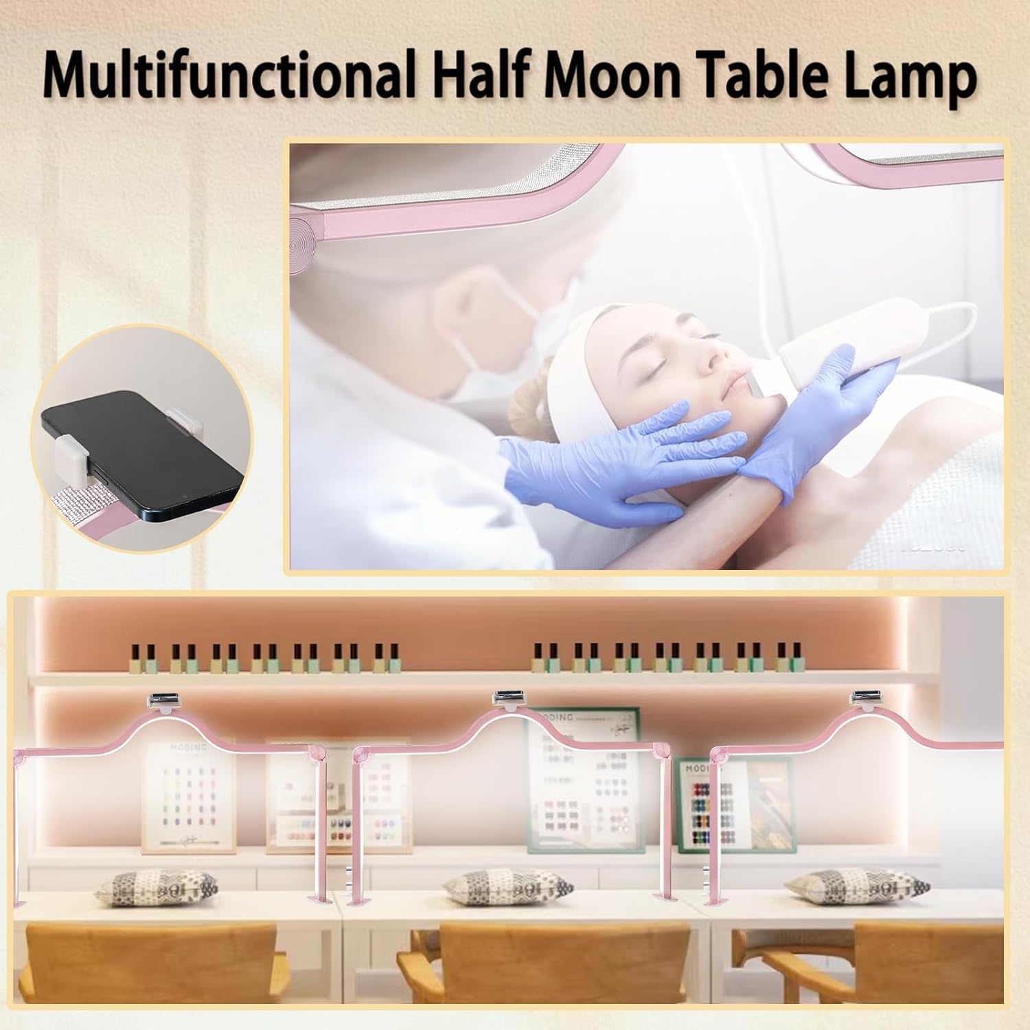Half Moon Light For Nail Desk Lamp Nail Tech Lamp For Desk 34Inch Foldable Led Nail Table Light Manicure Light For Table Adjusta