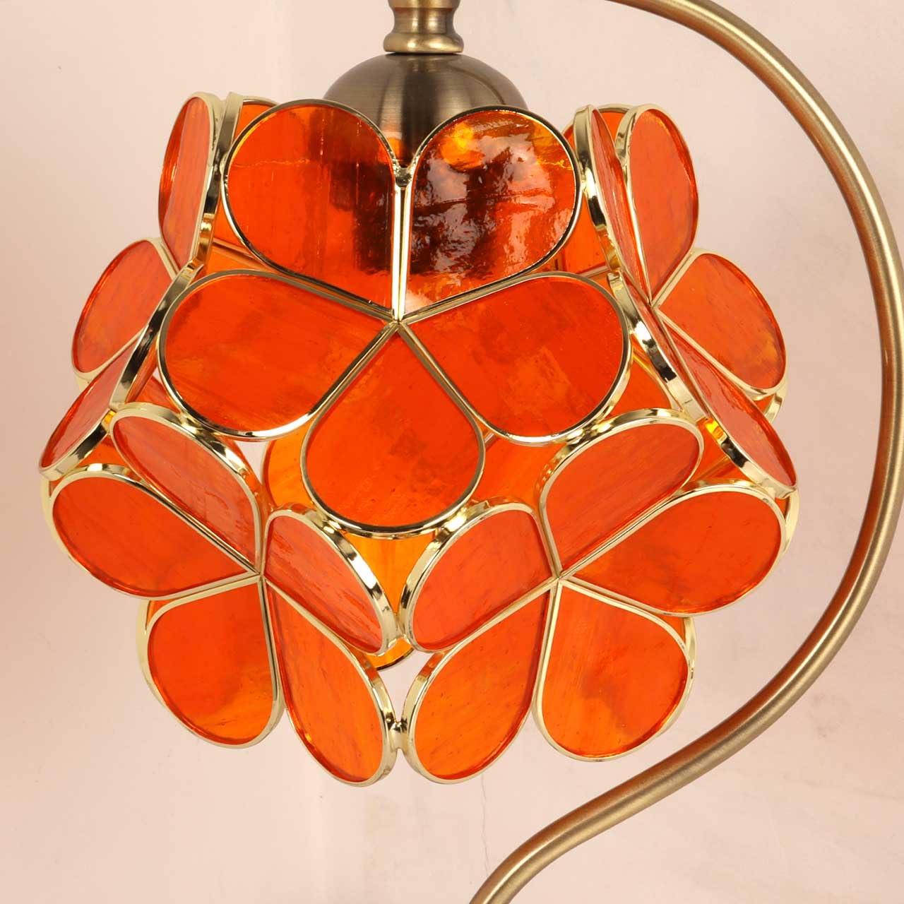 Bieye Tiffany Style Stained Glass Table Lamp, 8in Cherry Blossom, Orange Transparent, Model PETALTABLE