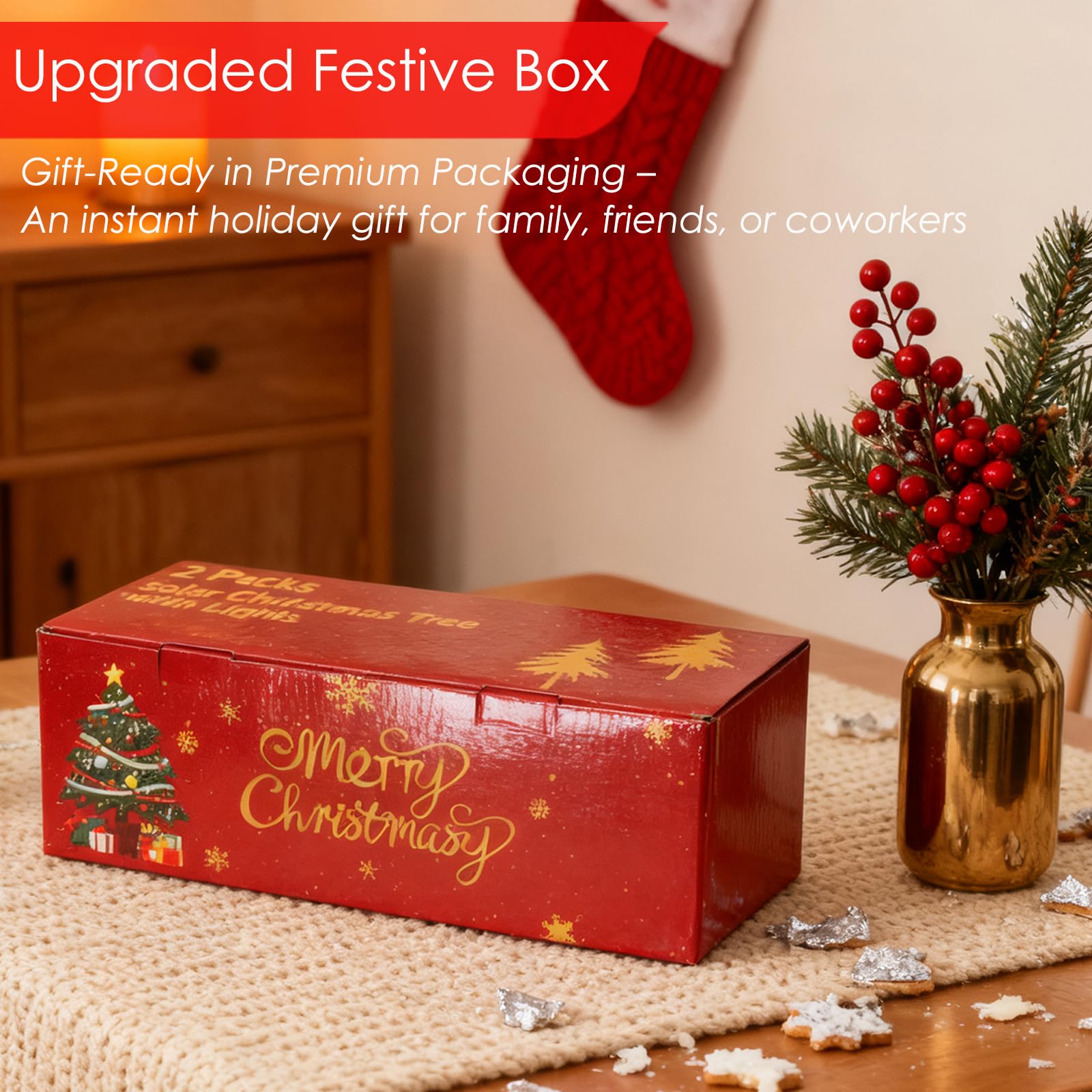 4Ft Solar Christmas Tree Christmas Decorations Outdoor  250 Branch Small Xmas Tree With 100 Led C6 Lights  Waterproof Solar Christmas Lights For Porch  Pathway  Yard  Cemetery  1 Pack