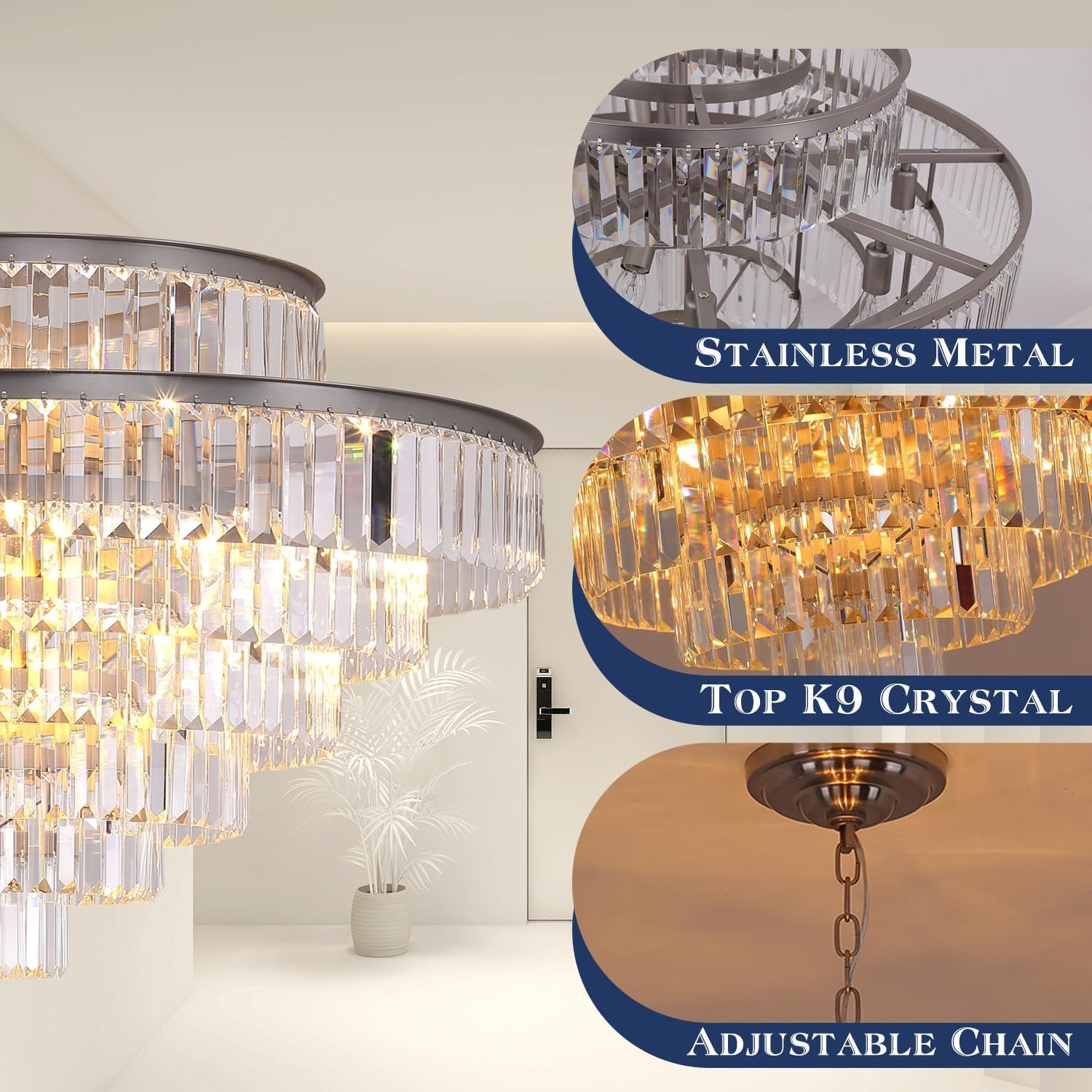 Gmlixin Crystal Chandelier 7-Tier Luxury Pendant Lights Fixture Large Chandeliers For Dining Room Living Room High Ceilings Foye