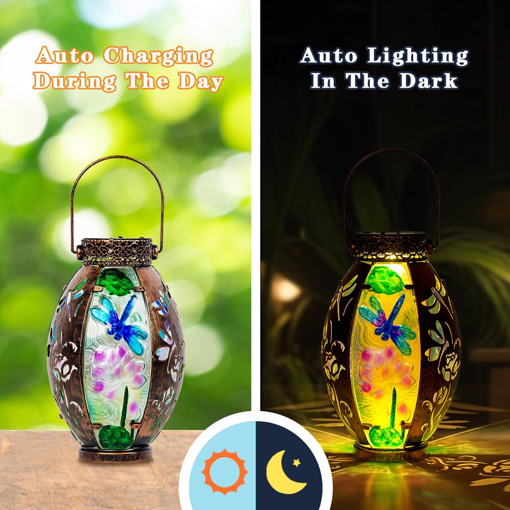 Vewogarden Dragonfly Solar Lantern - Waterproof Led Hanging Light For Patio, Yard & Garden Decor