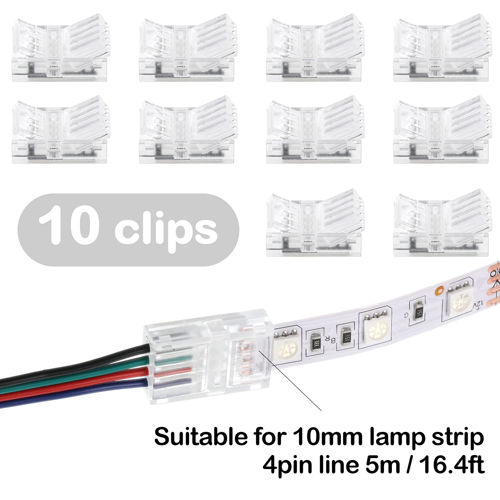 Flutesan Solderless LED Strip Connector, 4 Pin, 10 mm, Retro Style, 10 Packs, for 16.4 Feet LED Strip Lights