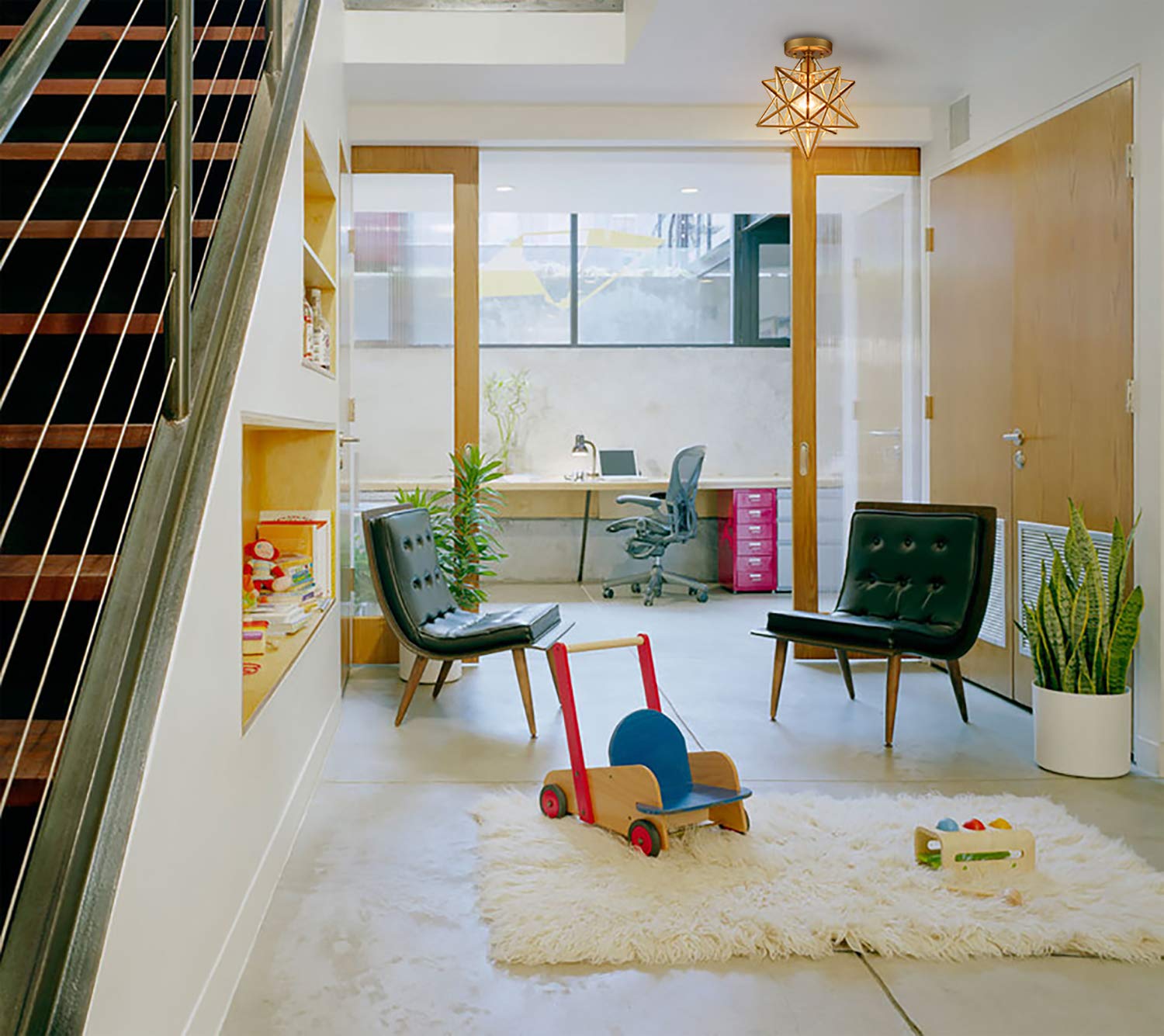 DANSEER Brass Moravian Star Flush Mount Ceiling Light, Clear Glass, Modern Design