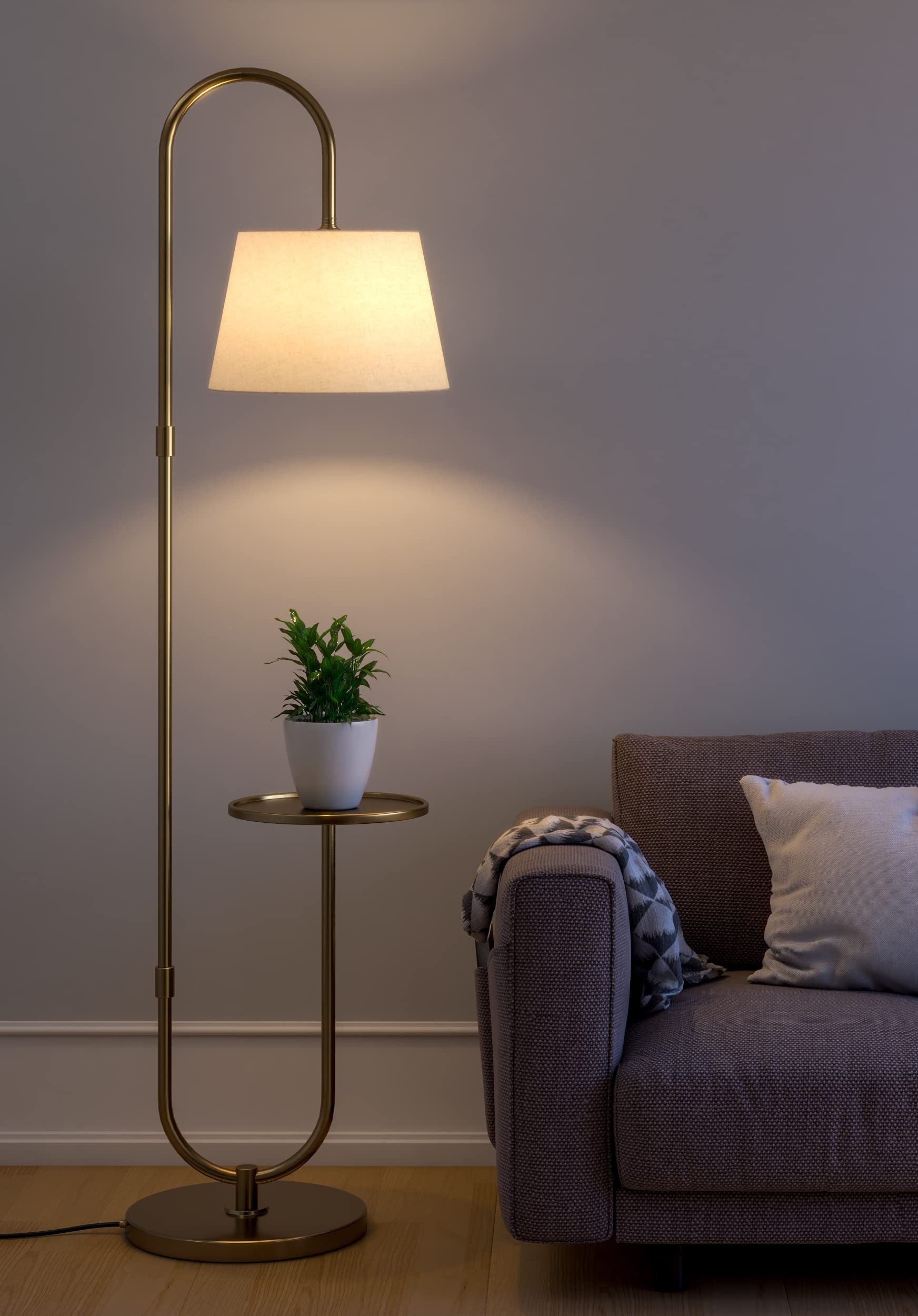 Divine Trends Modern Table Shelf Floor Lamp Standing Brass Antique finish Gold 5ft Height with Shelf Diameter 10 Inches and Off