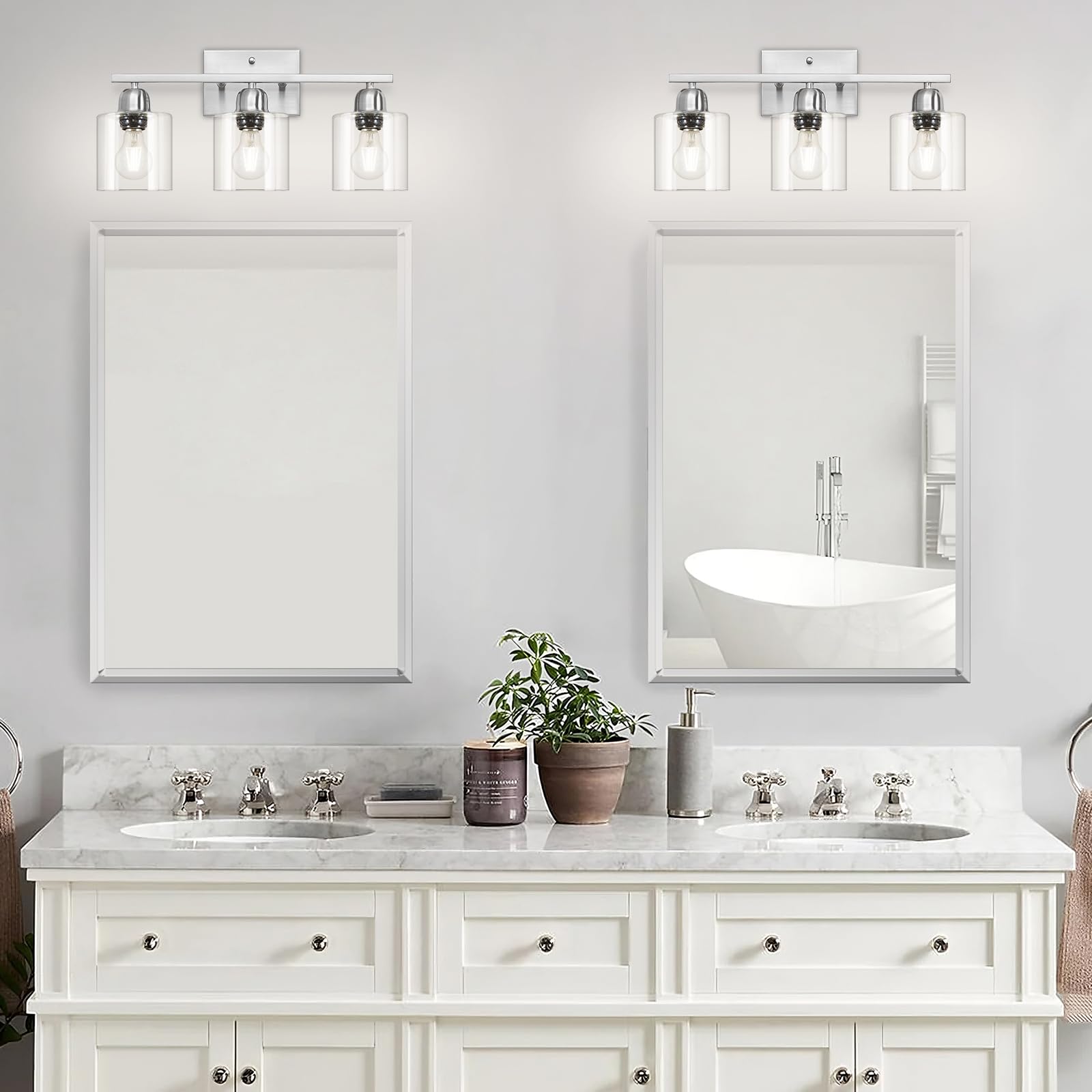 Faishilan Modern Brushed Nickel 3 Light 19 Inch Vanity Lights For Bathroom With Clear Glass  Bathroom Lighting Fixtures Over Mirror For Mirror Kitchen Living Room Hallway Cabinet Porch