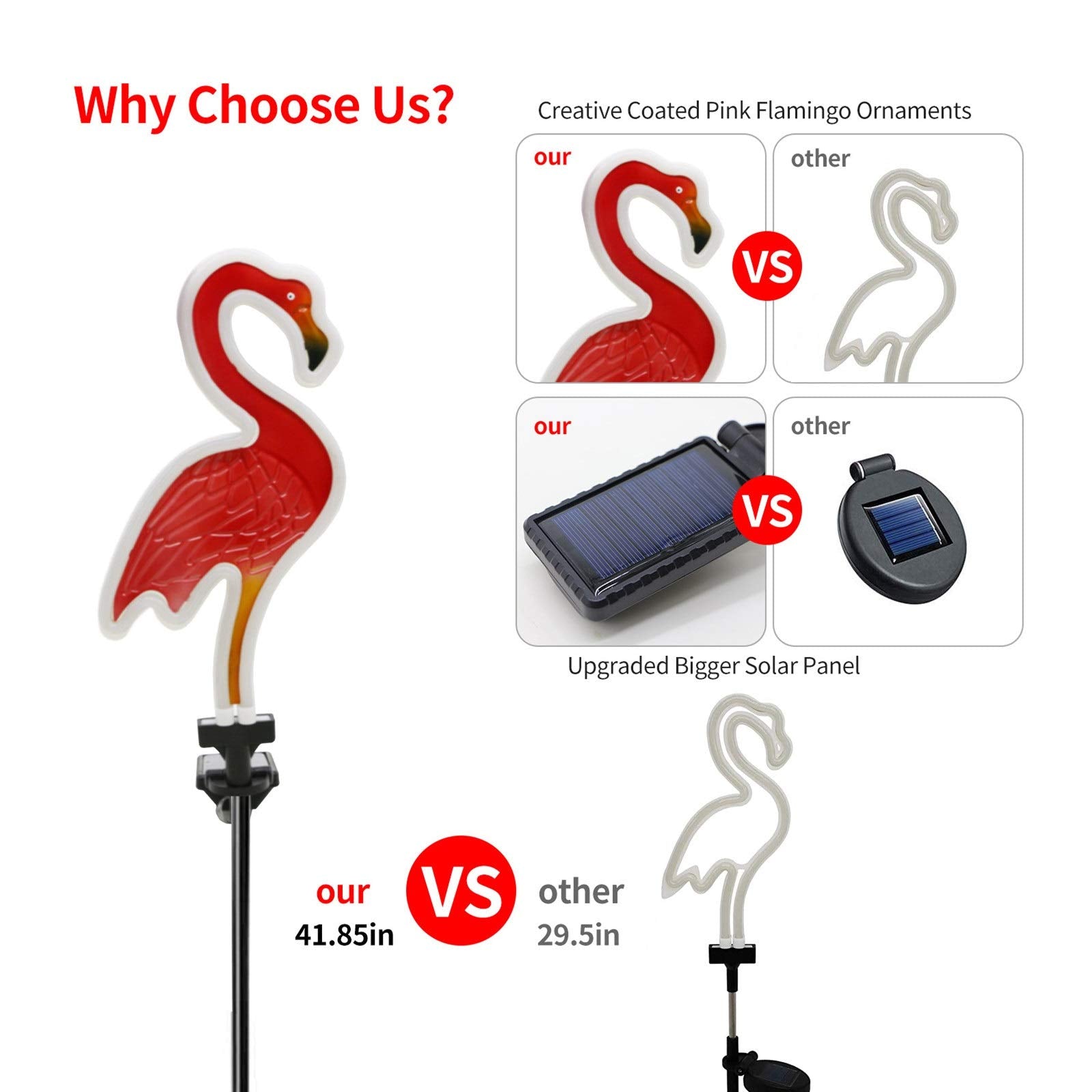 Solar Flamingo Pink Neon Light - 2Pack 42 Inch Metal Garden Stake Lights, Flamingo Gifts For Women Path Lighting For Yard Lawn P