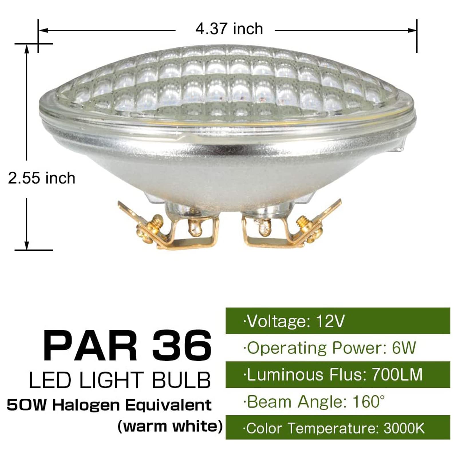 Haian Support Par36 Led Landscape Bulb, 6W(50W Halogen Equivalent), 12V Low Voltage Tractor Light, 6W 700Lm - 3000K Warm White -