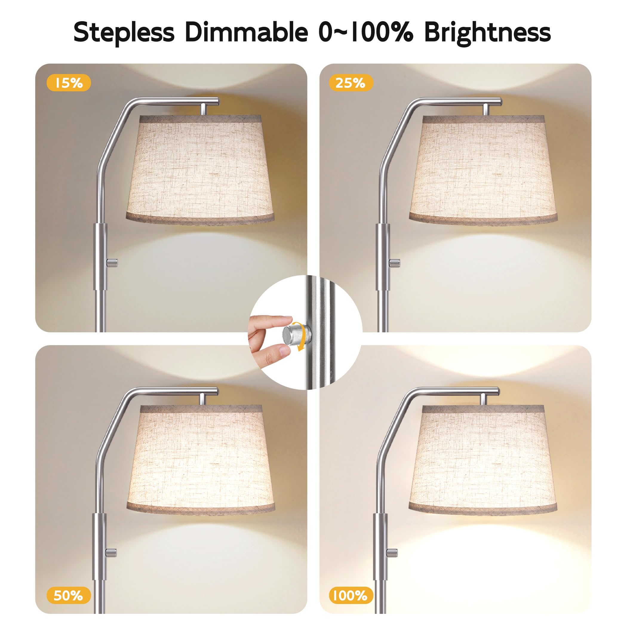 SUNMORY Floor Lamp with Dimmable 9W Bulb, Adjustable Head, Metal, Tall, Nickel, Model SR000148