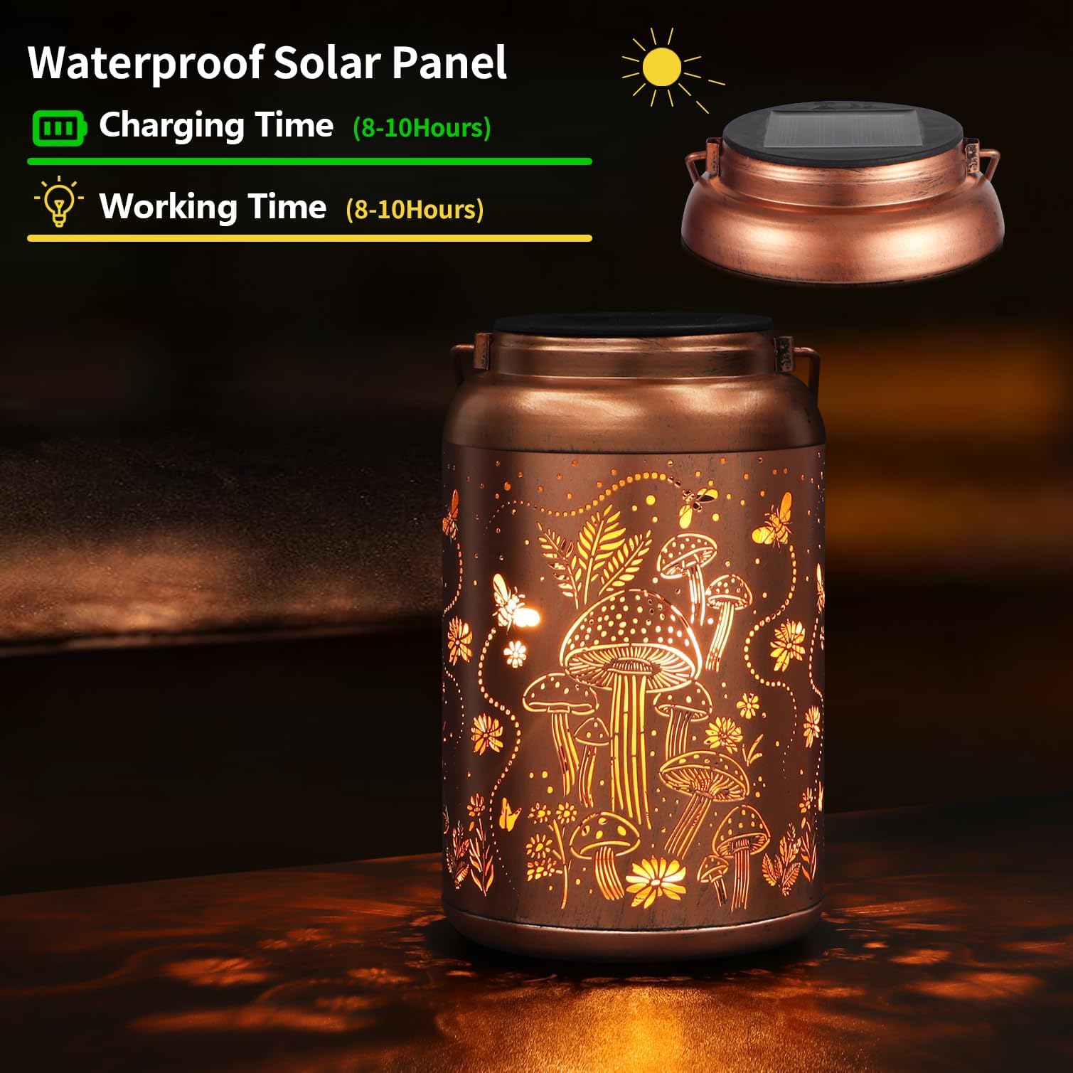 Tepaken 2 Pack Solar Lanterns Outdoor Waterproof, Mushroom Garden Decor Gifts For Women Mom Grandma Hanging Solar Lights Metal Solar Decoration Outside Led Lanterns For Yard, Patio, Lawn