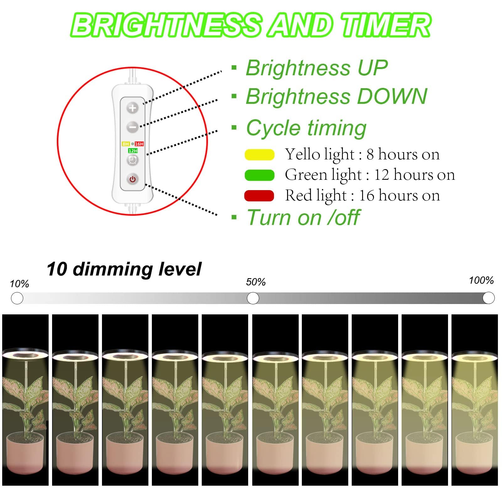 Yadoker Plant Grow Light, Led Growing Light Full Spectrum For Indoor Plants,Height Adjustable, Automatic Timer, 5V Low Safe Voltage,Idea For Small Plant