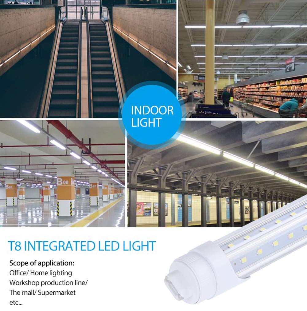 R17D Rotatable Ho Base V Shaped 65W 8 Foot Led Lulbs Double Row,Need Bypass Ballast,Replace 150W Fluorescent Shop Lights Dual-En