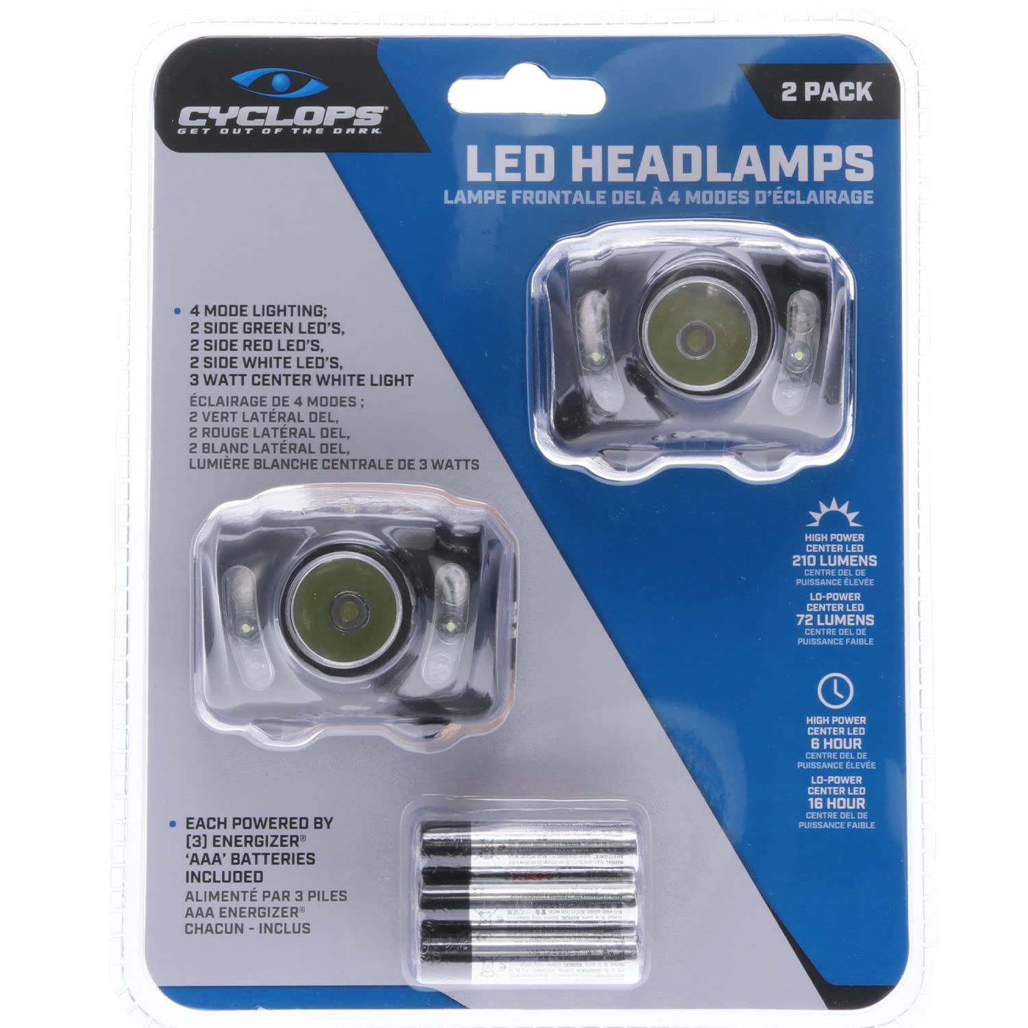 Cyclops 210 Lumen Headlamp, Tactical Durable Lightweight Compact Adjustable Stretch Headband Bright 3 Color Led Headlight, Aaa B
