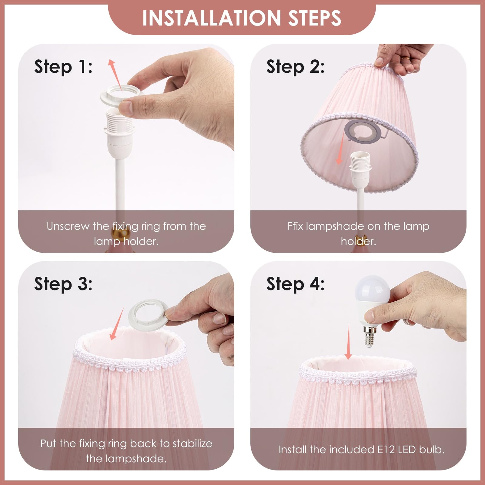 HERBESTBAY Kids Table Lamp - 14 Inch Pink Castle Style Desk Lamp with LED Bulb, Perfect for Girls' Bedroom Decor, Model HB-T8519R