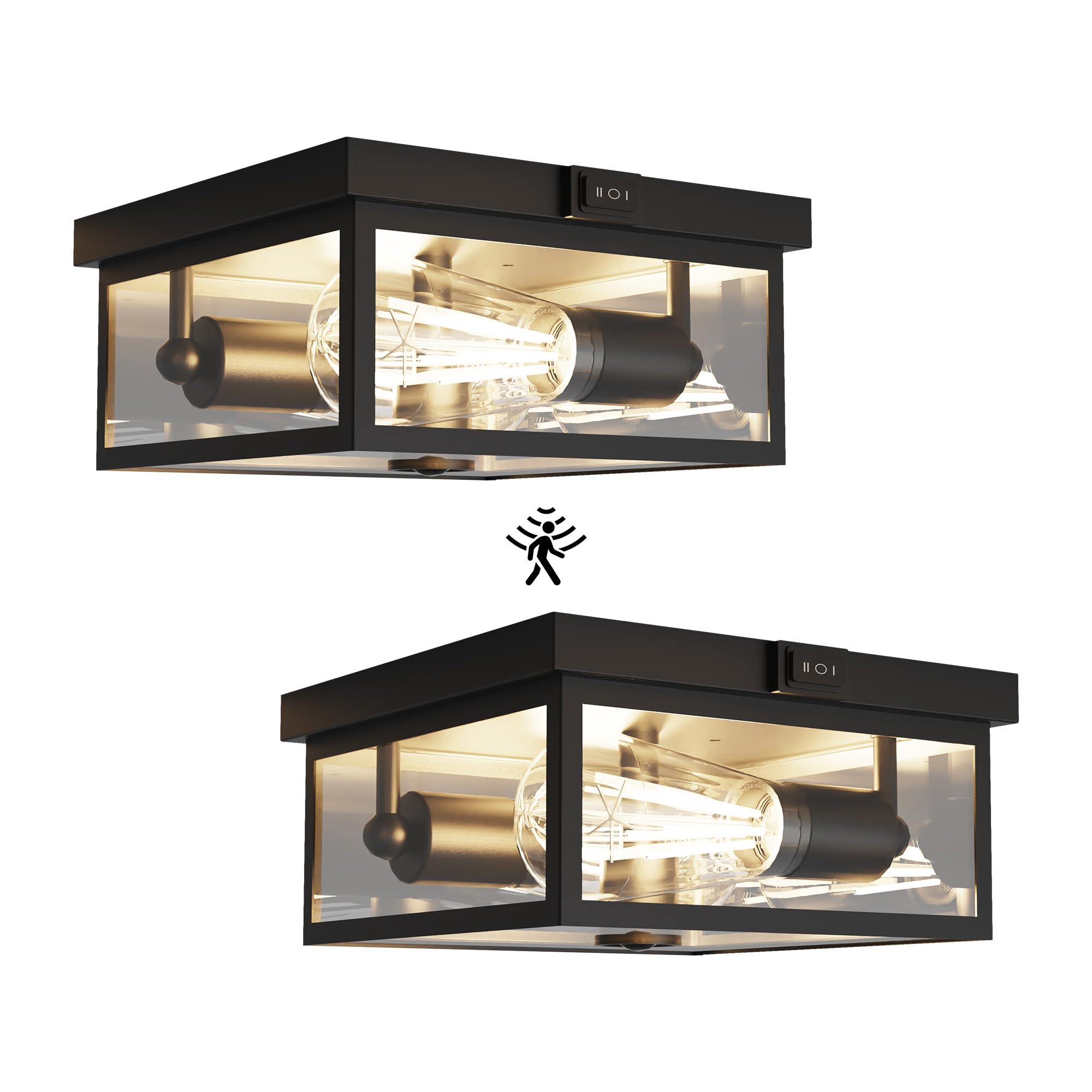 Craftersmark Outdoor Ceiling Light With Motion Sensor, Flush Mount Porch Light, Exterior Light Fixture With Clear Glass, Dusk To