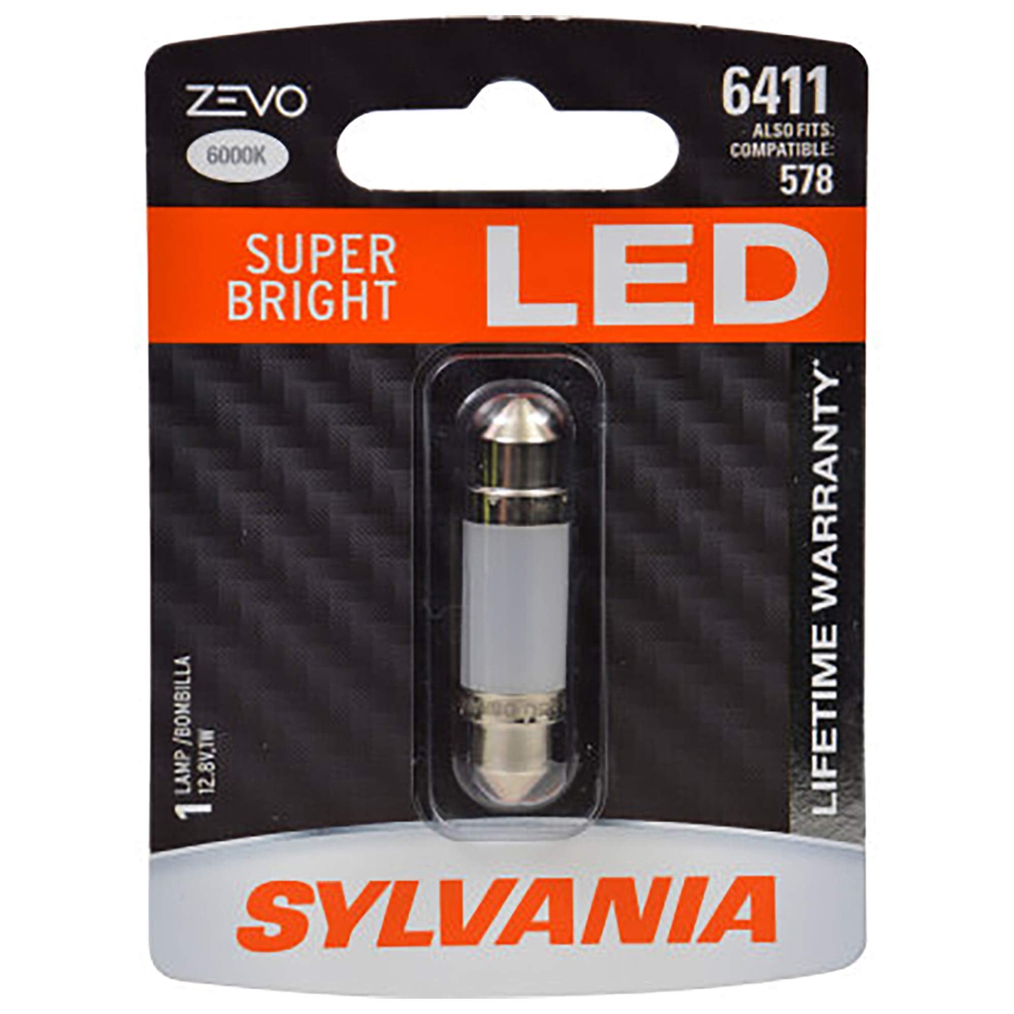 SYLVANIA 6411 ZEVO LED Festoon Bulb - White, Ideal for Interior Lighting, 41mm, 1 Bulb