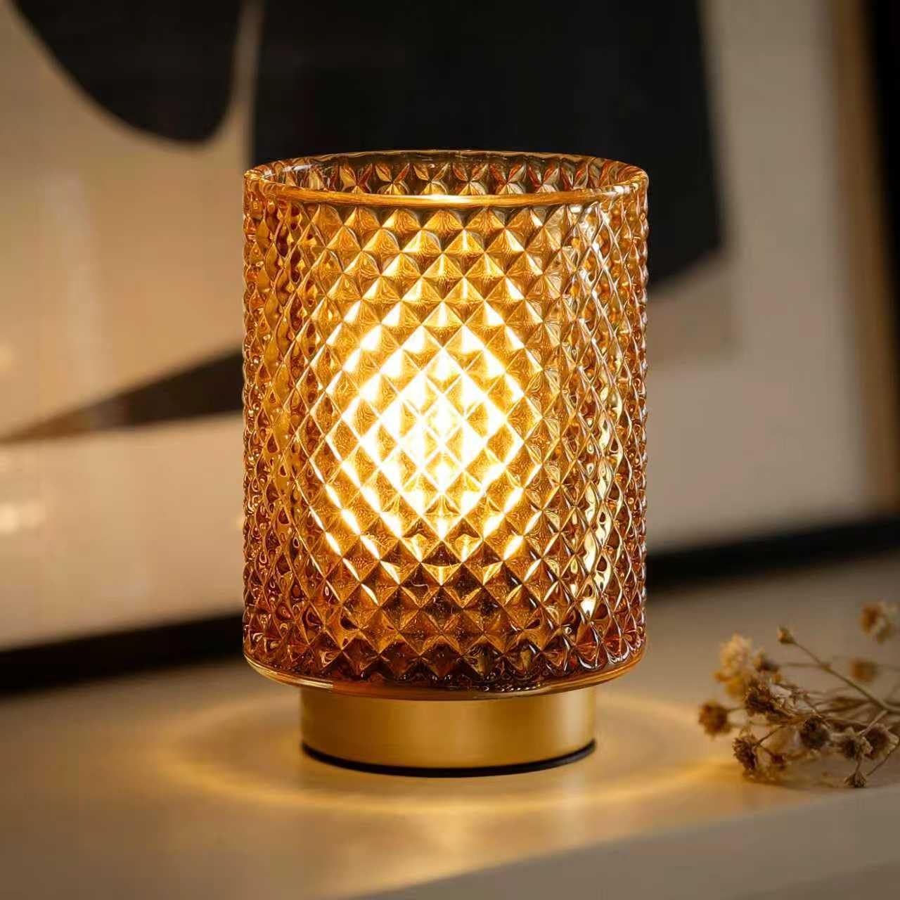 ULAROOM Battery Operated Lamp,Cordless Glass Accent Table Lamp with Timer for Bedside,Small Decorative Lamp with Warm White LED 
