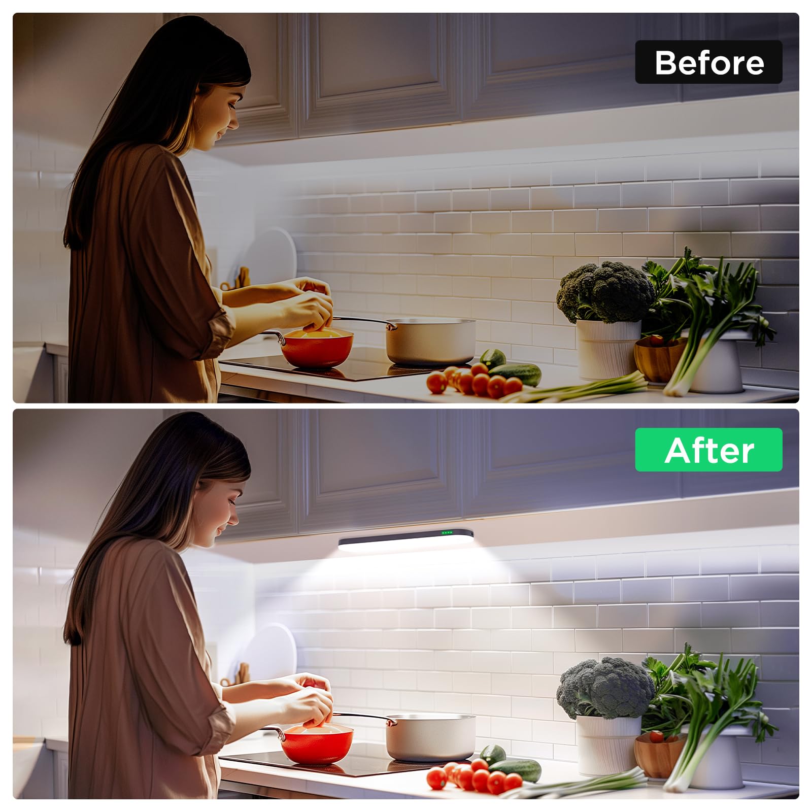 deerdance Motion Sensor Under Cabinet Lighting, Dimmable, 3 Color Temps, Rechargeable, 4-Pack, Black, Model GLS-C030