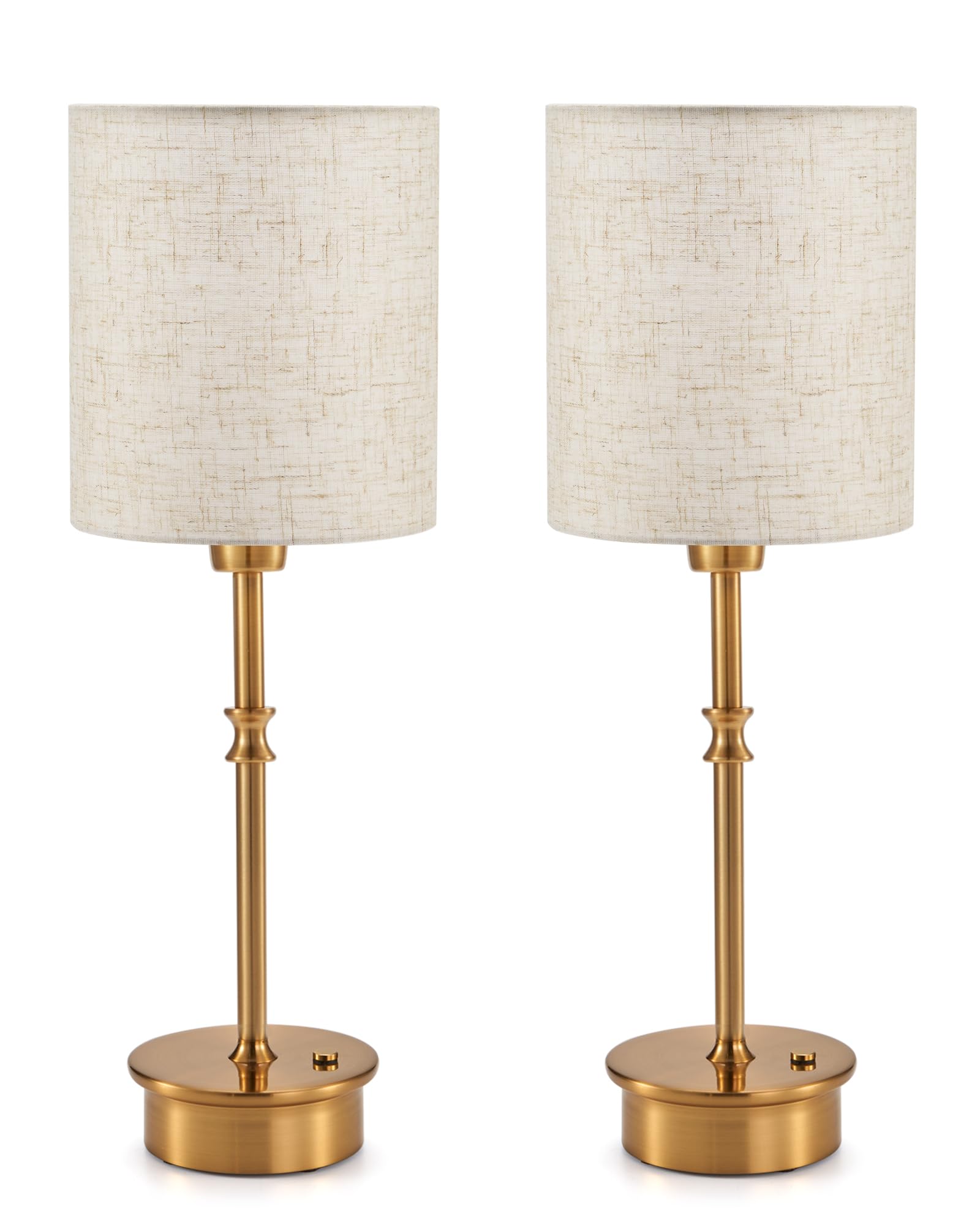 UMEXUS 16in Rechargeable Cordless Table Lamp Set of 2, Dimmable, Touch Control, Antique Brass-Linen Shade, Model 20633