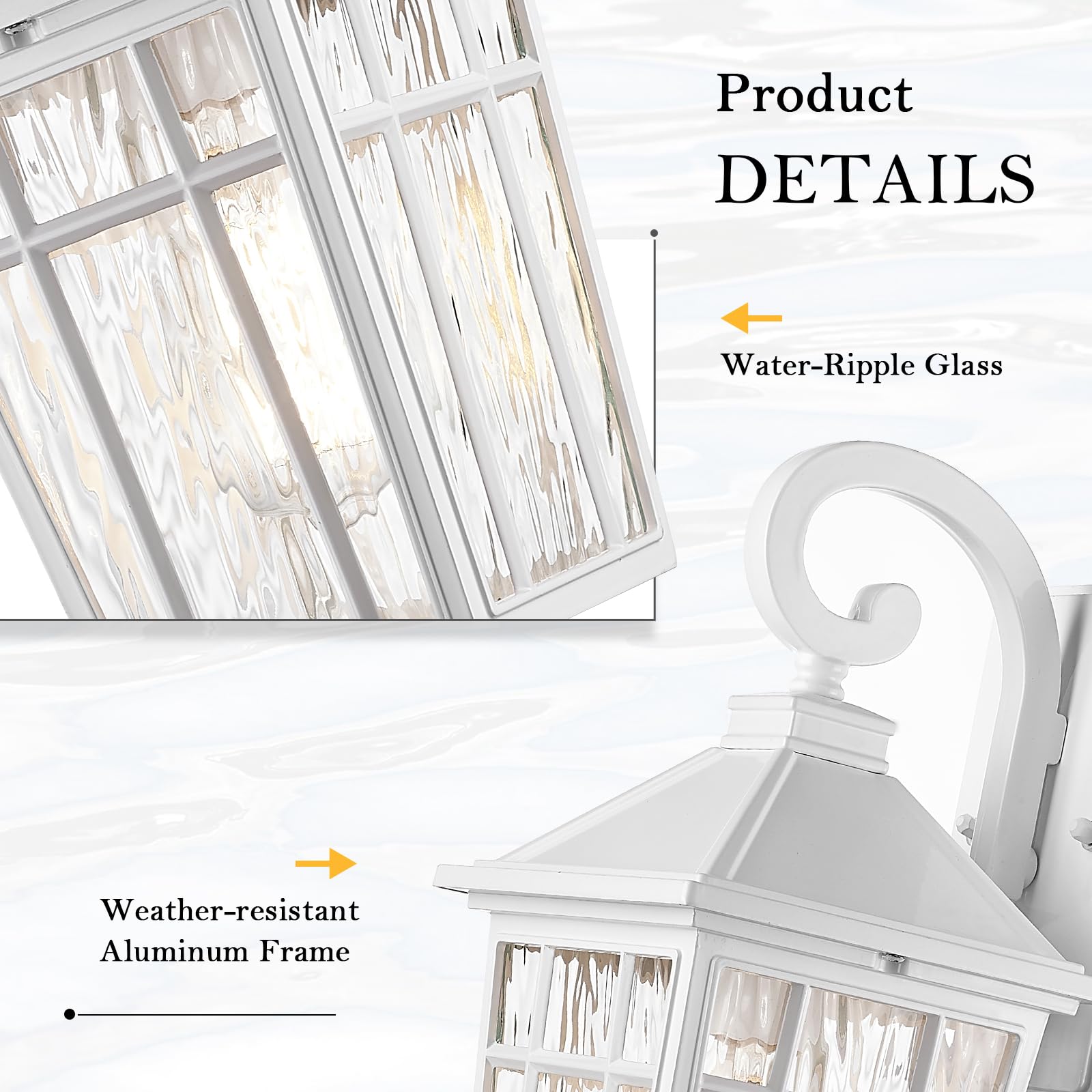 Darkaway Outdoor Wall Lights For House  Exterior Lighting Fixtures Wall Mount Outside Porch Lights Waterproof White Outdoor Sconce Lights With Water Ripple Glass For Patio Garage Front Door