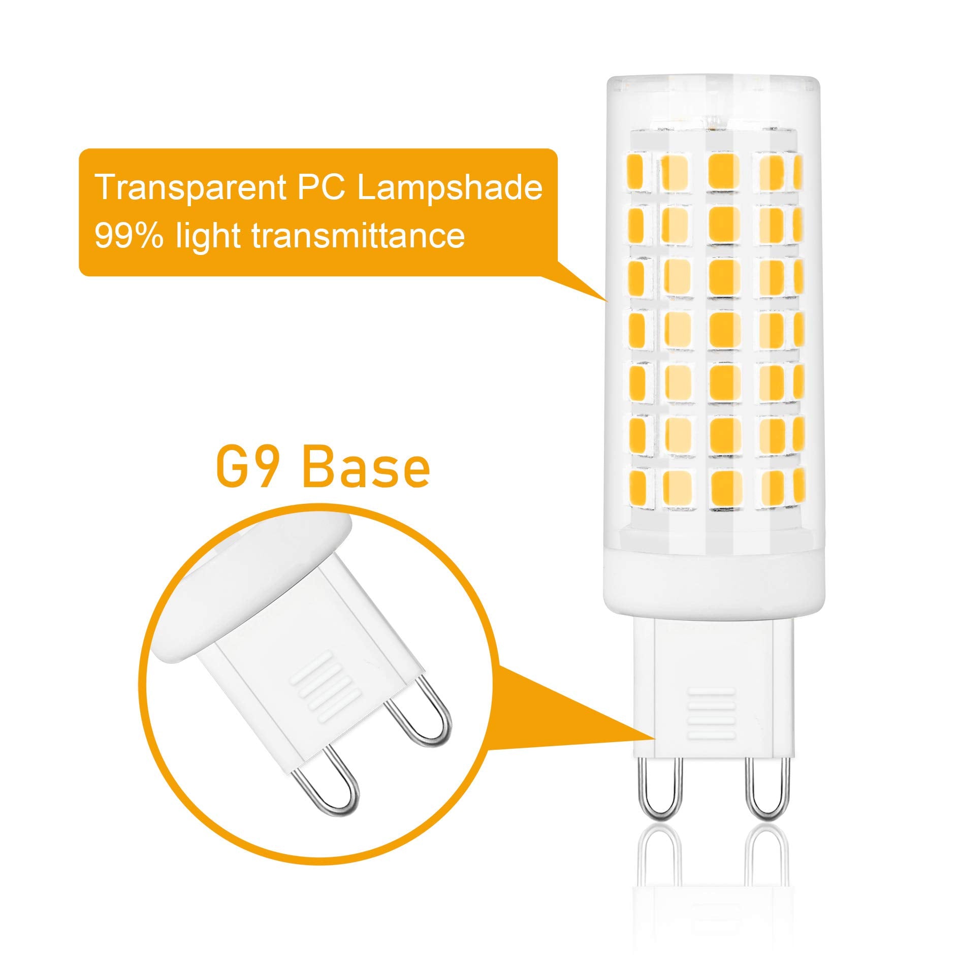 comzler G9 LED Bulb 6W Soft White 3000K, 60W Halogen Equivalent, Ceramic Base, Non-dimmable, Pack of 6